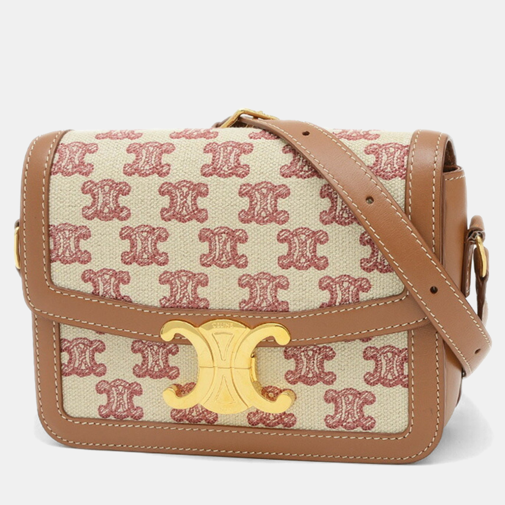 

Celine Teen Triomphe Shoulder Bag Canvas Calf Tan Beige