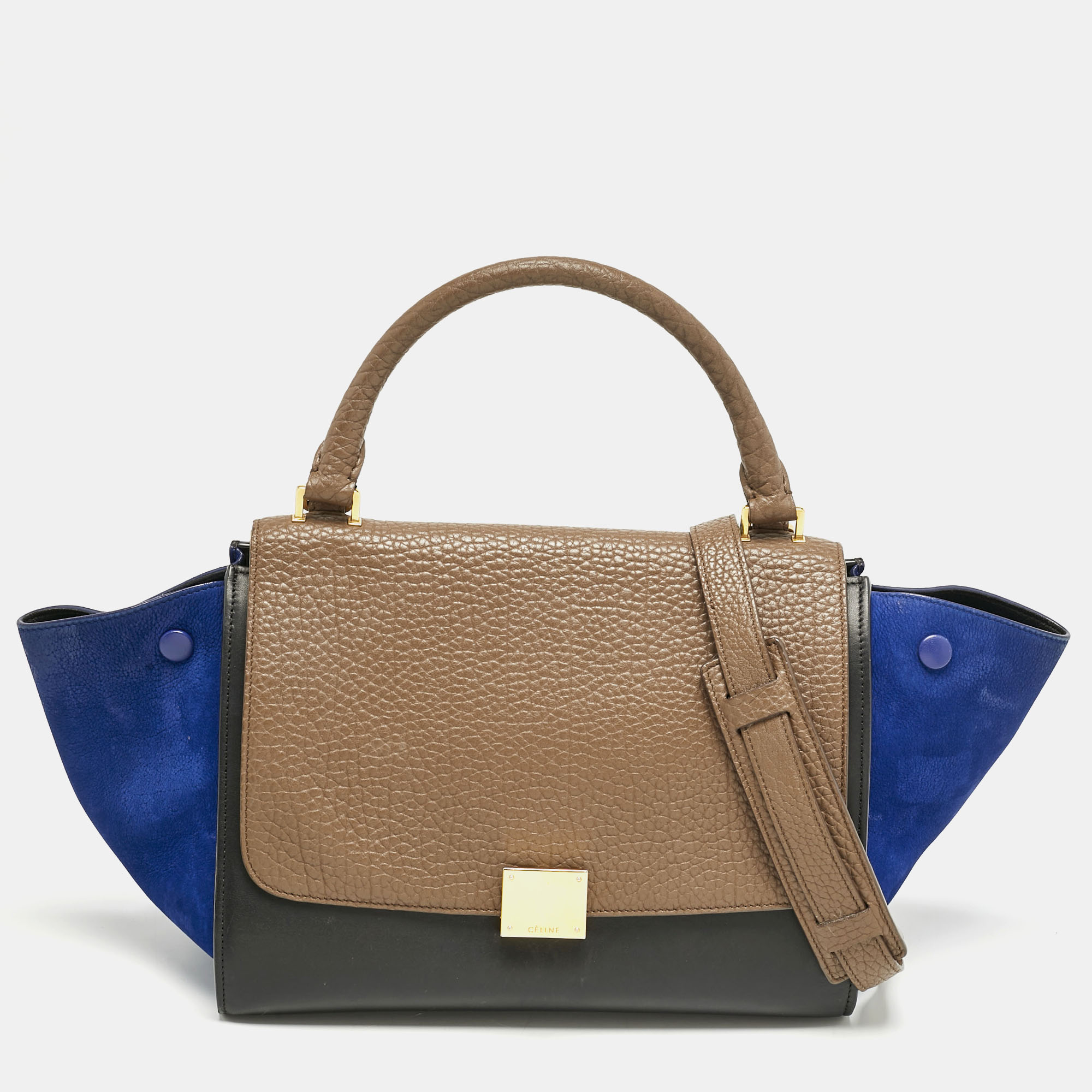 

Celine Tricolor Leather Small Trapeze Top Handle Bag, Multicolor