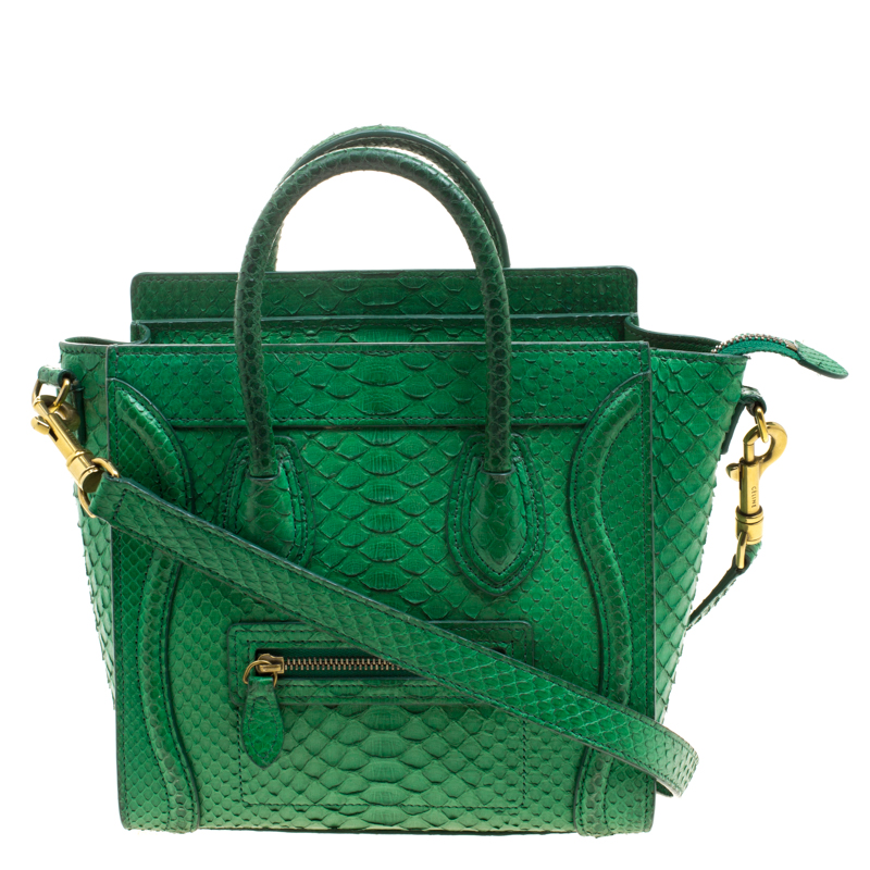 Pre Owned Celine Green Python Nano Luggage Tote
