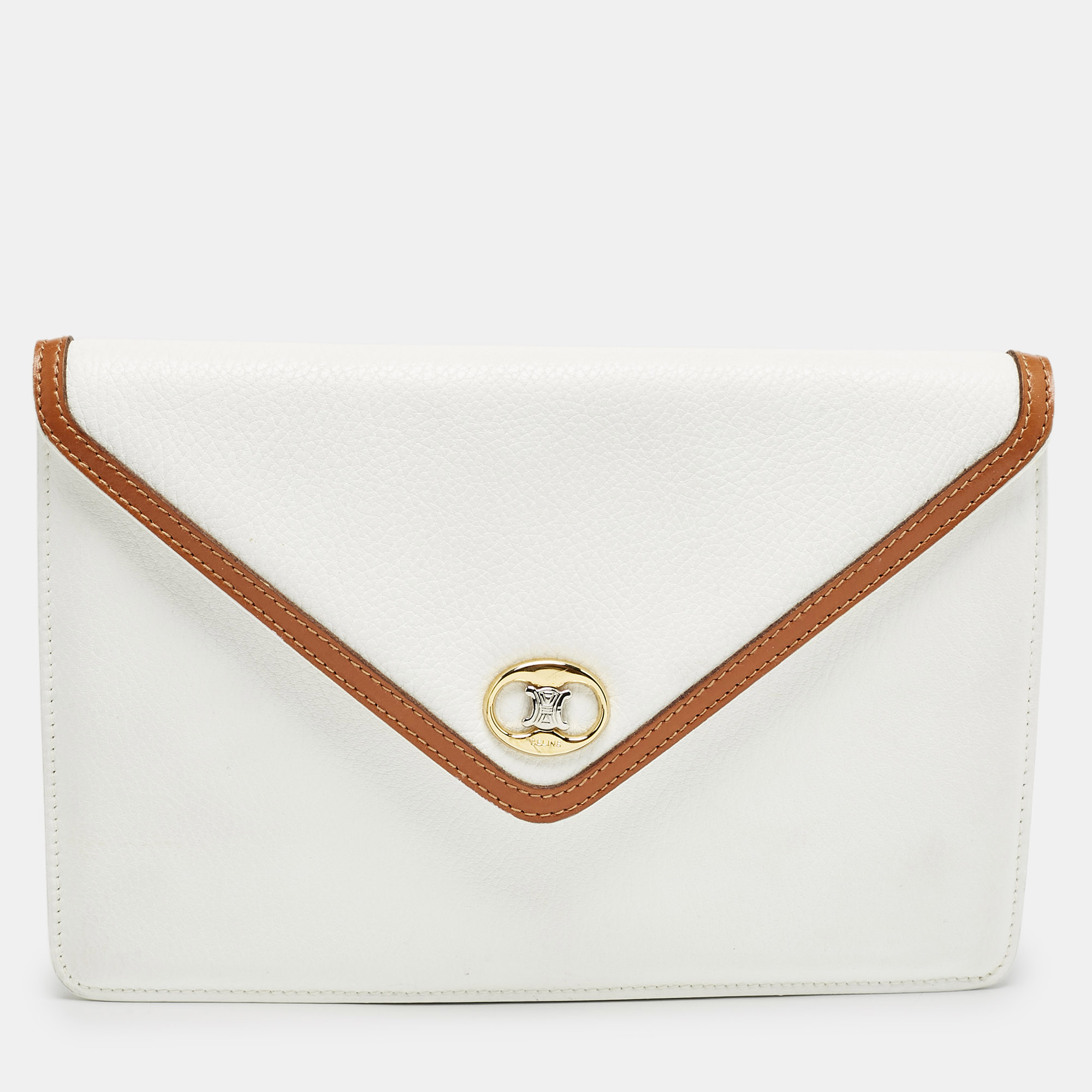 

Celine White/Tan Leather Vintage Envelope Pouch