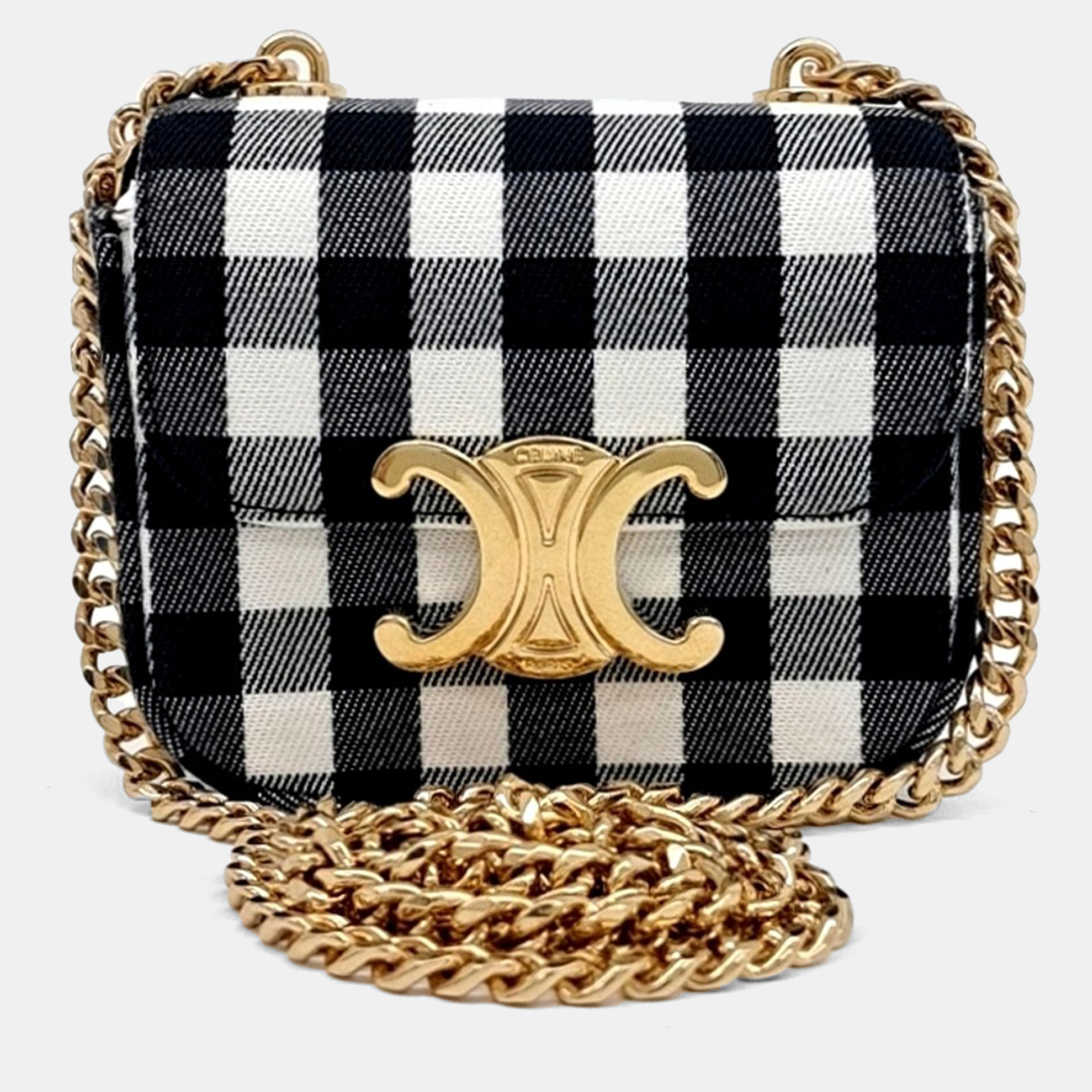 

Celine Black White Fabric Mini Claude Triumph Crossbody Bag