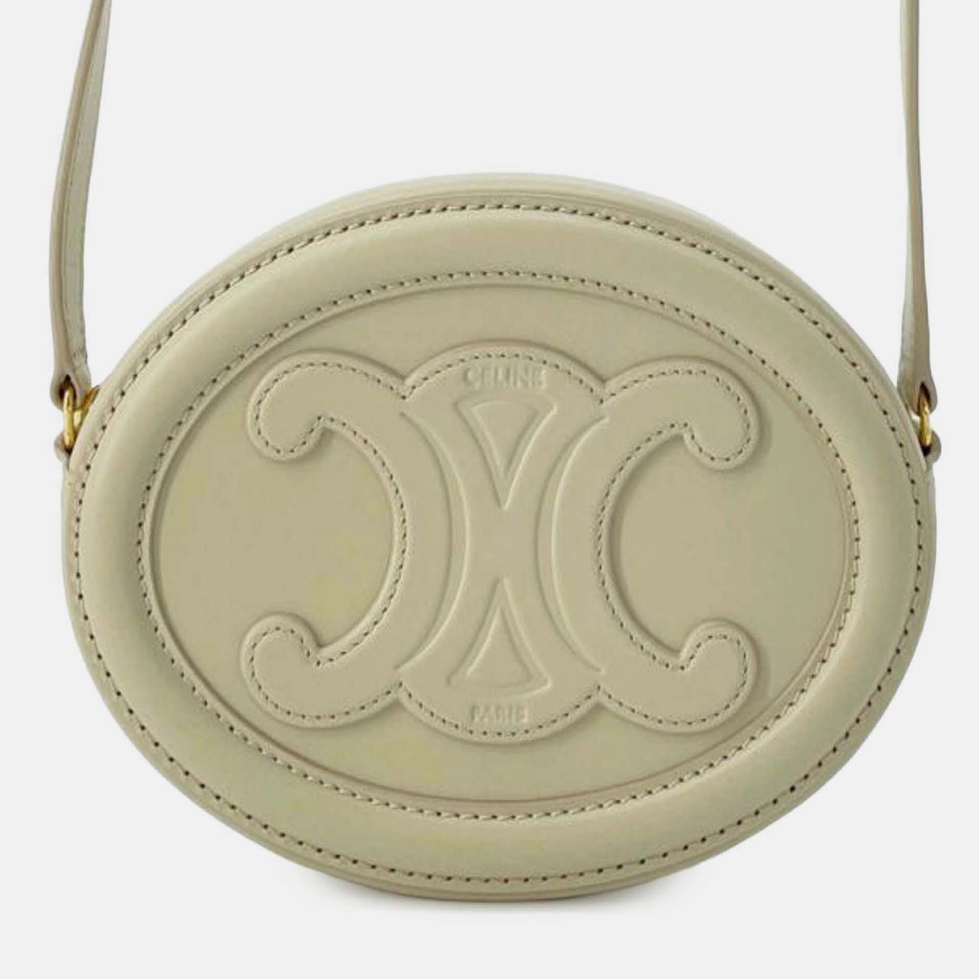 

Celine Beige Small Calfskin Cuir Triomphe Oval Crossbody