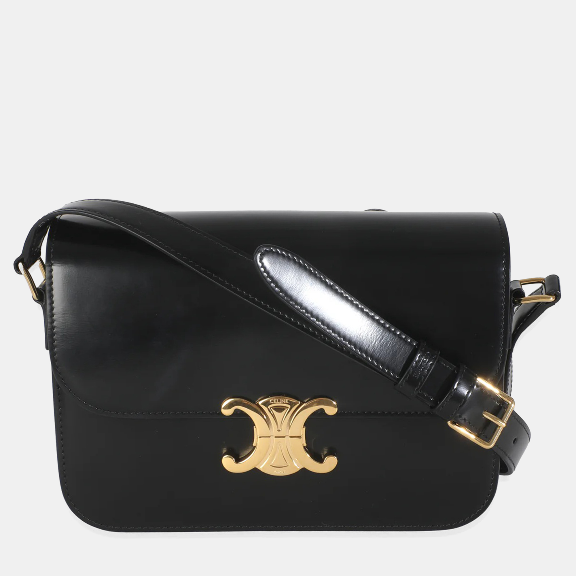 

Celine Black Shiny Calfskin Medium Triomphe Bag