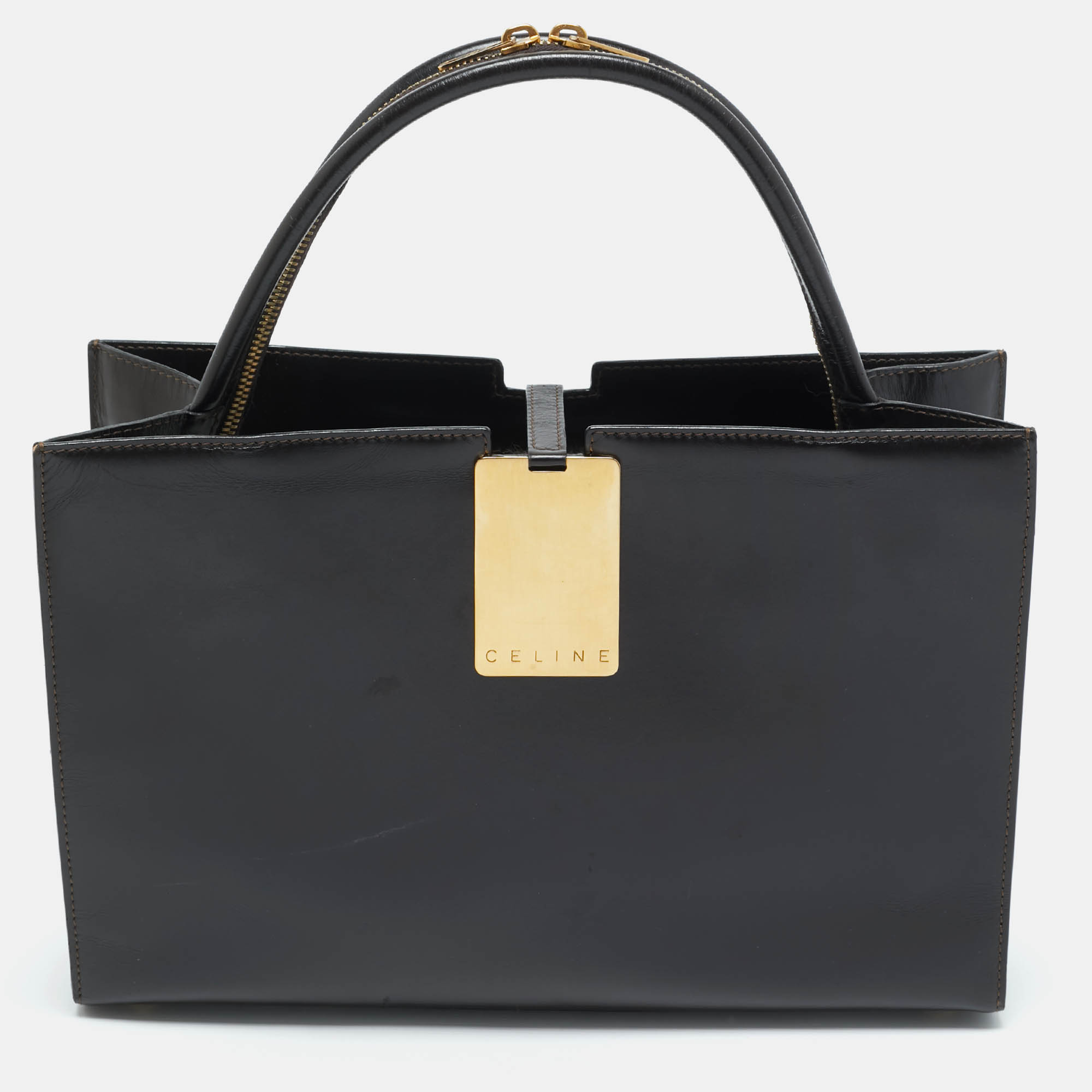 

Celine Dark Brown Leather Zip Detail Tote