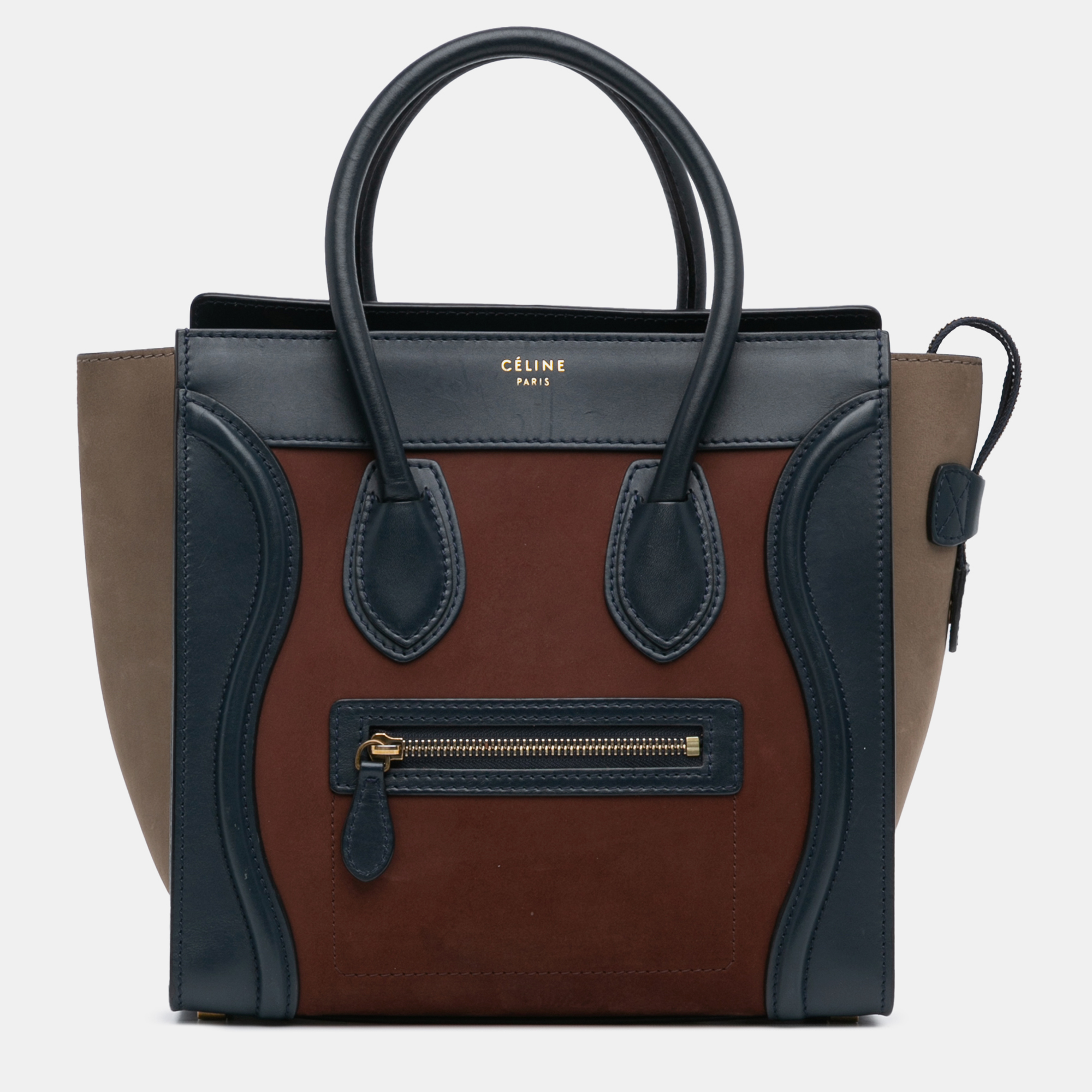 

Celine Brown Micro Suede Tricolor Luggage Tote