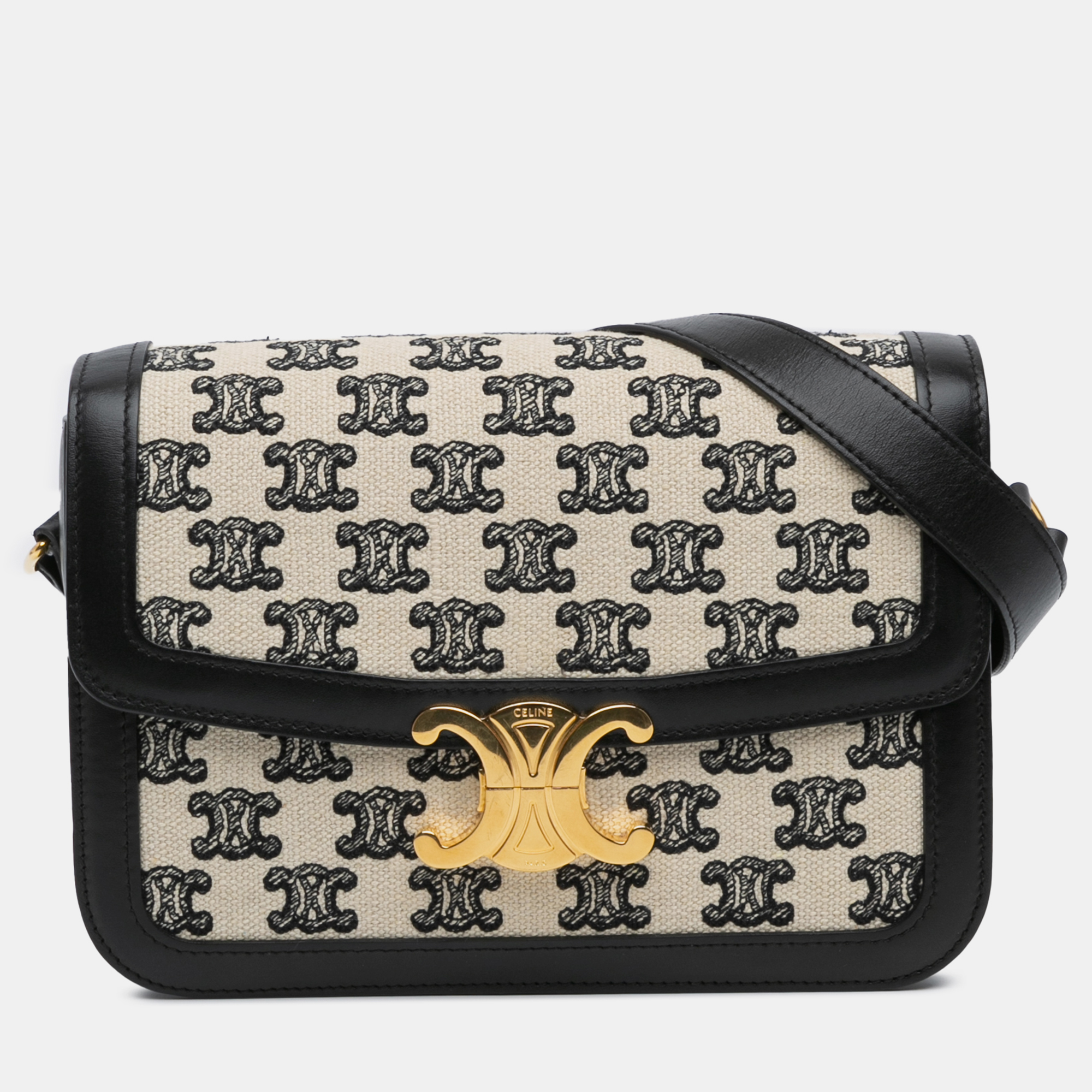 

Celine Black White Embroidered Canvas Triomphe Crossbody