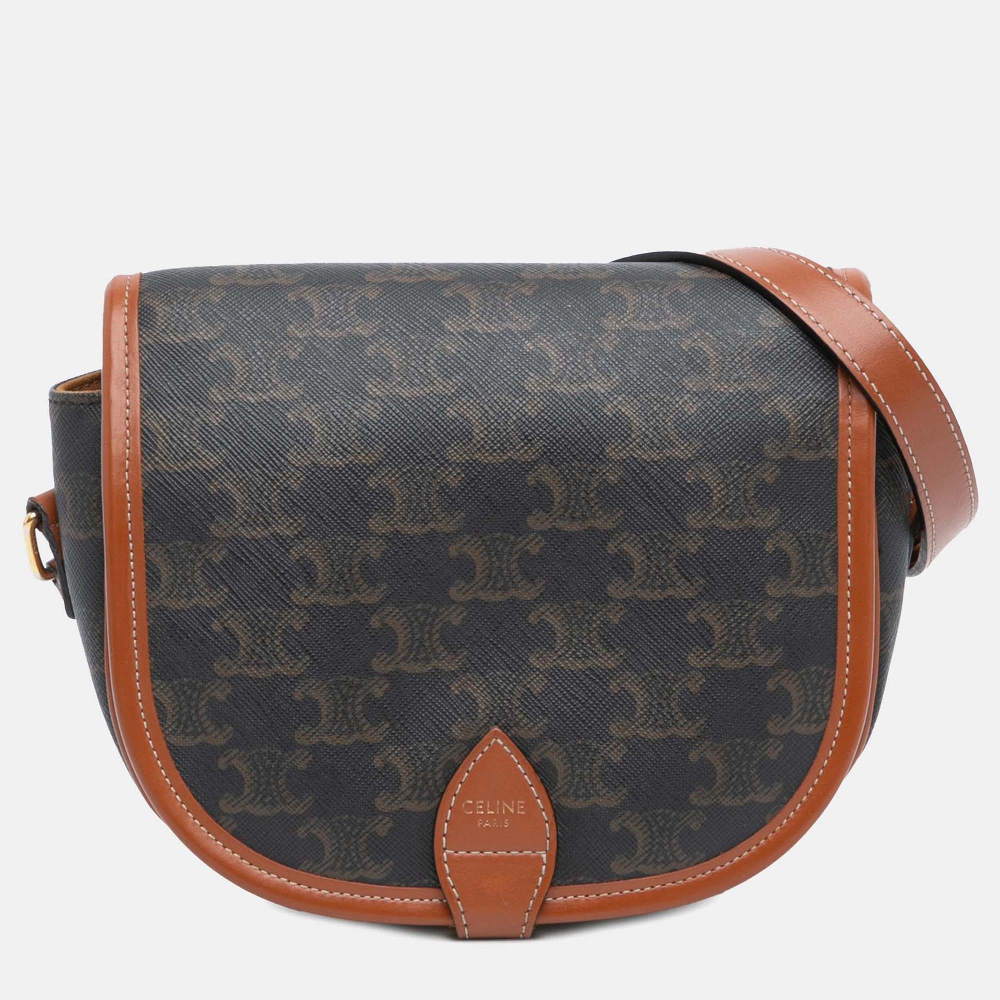 

Celine Brown Medium Triomphe Coated Canvas Folco Crossbody