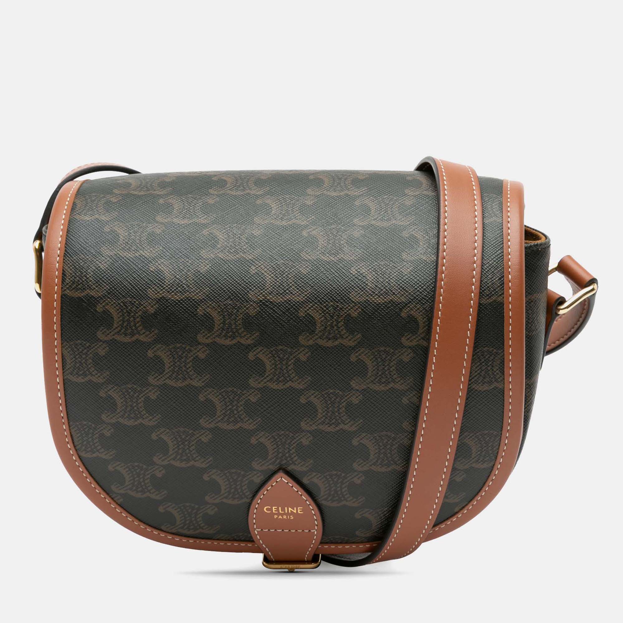 

Celine Brown Medium Triomphe Coated Canvas Folco Crossbody
