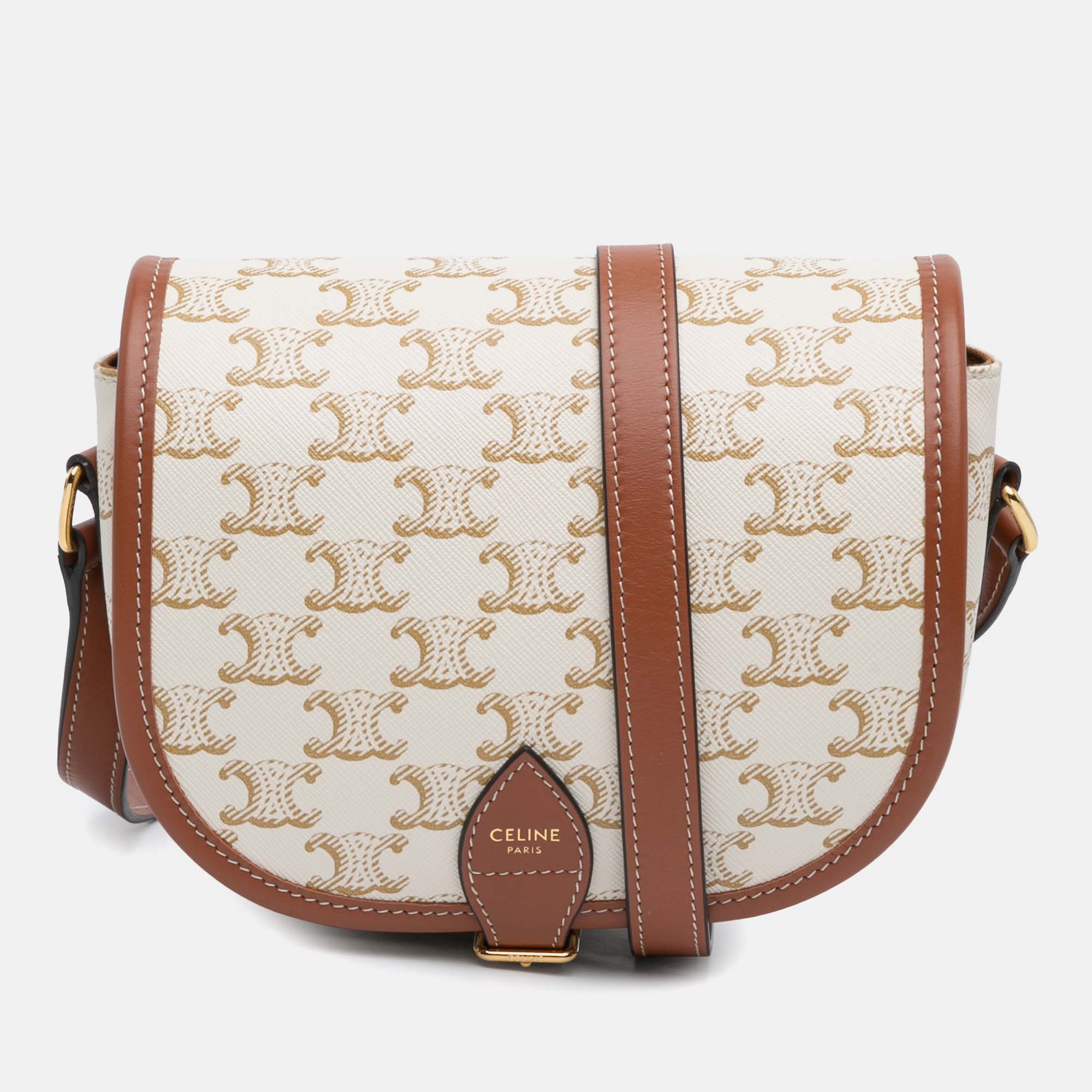 

Celine White Medium Triomphe Coated Canvas Folco Crossbody