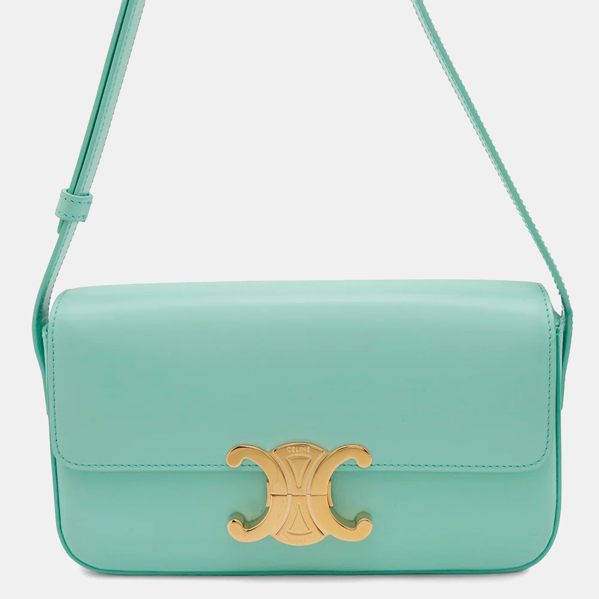 

Celine Triomphe Claude Shoulder Bag Turquoise Shiny Calf Leather, Green