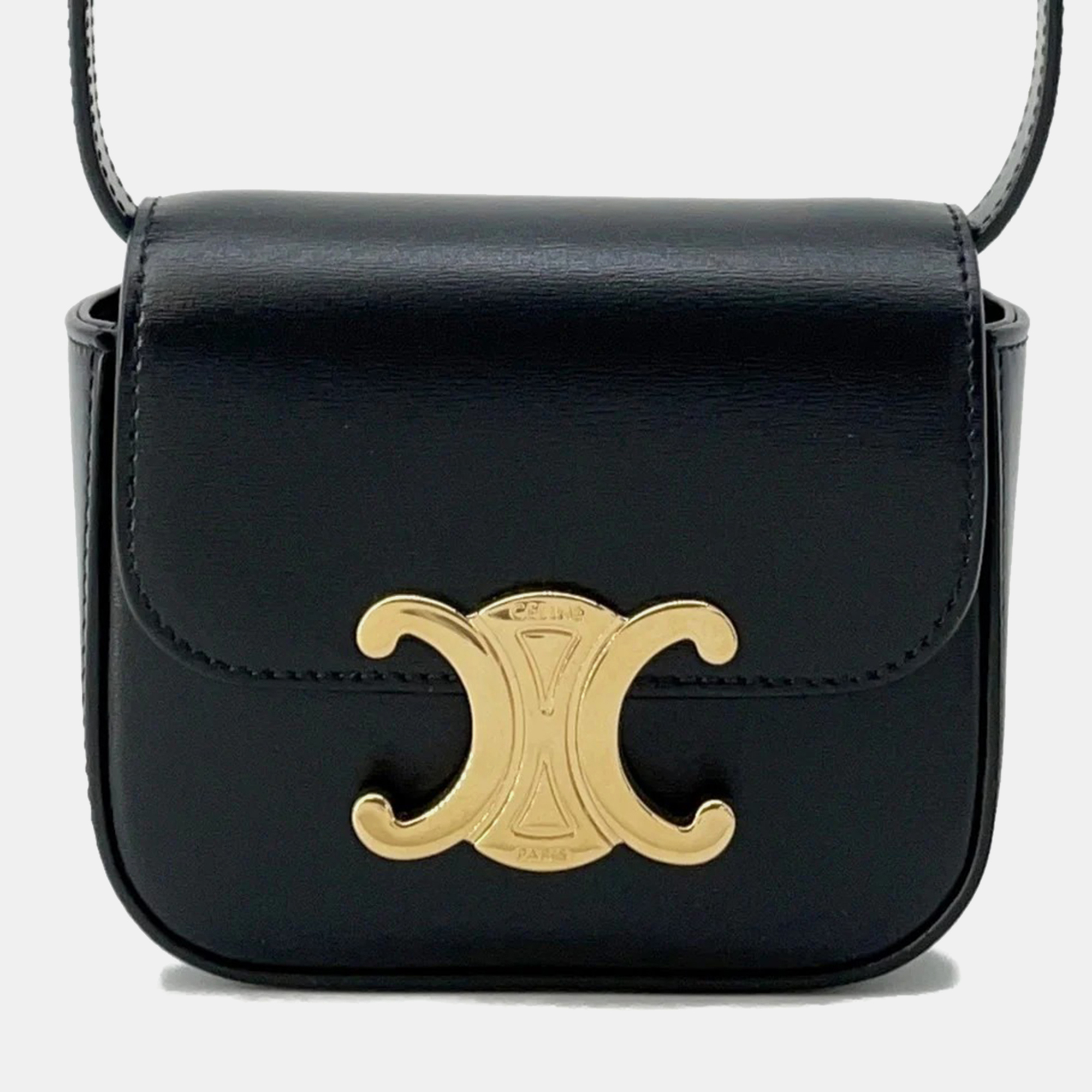 

Celine Triomphe Claude Shoulder Bag Black Leather Size Mini