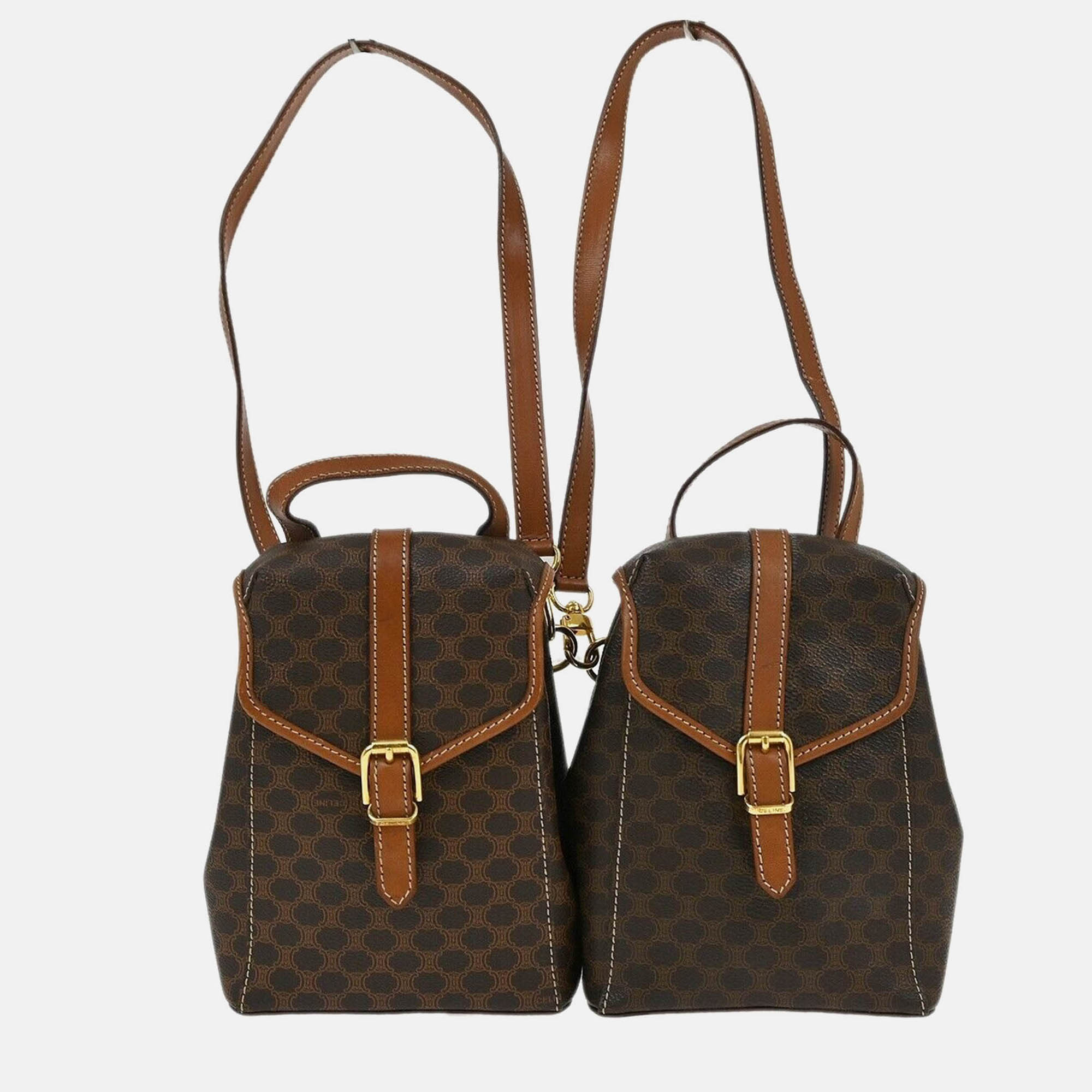 Pre-owned Celine Brown Macadam Twin Backpack