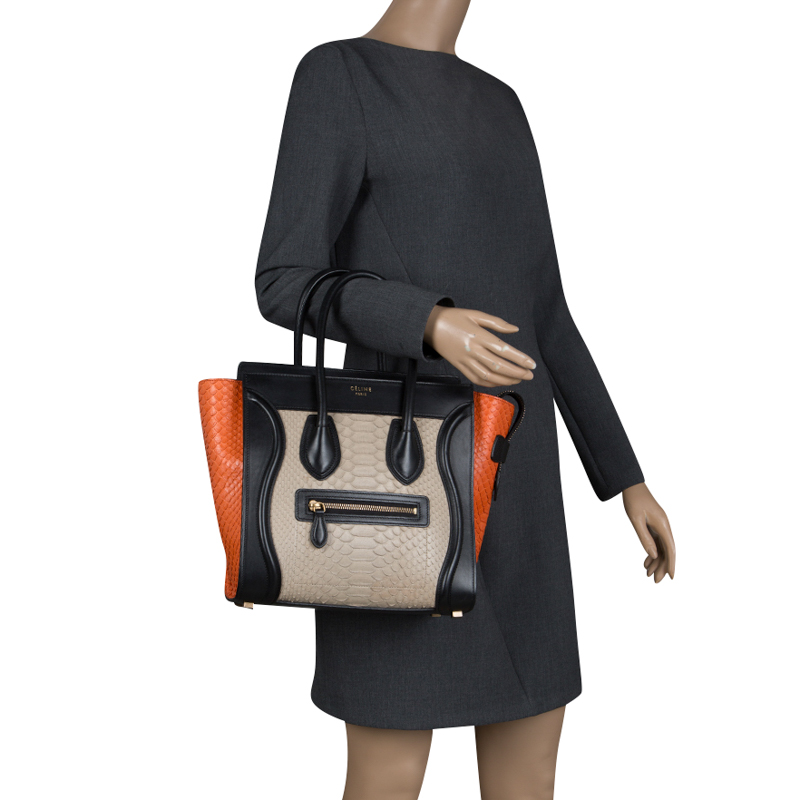 

Celine Tri Color Python and Leather Micro Luggage Tote, Multicolor