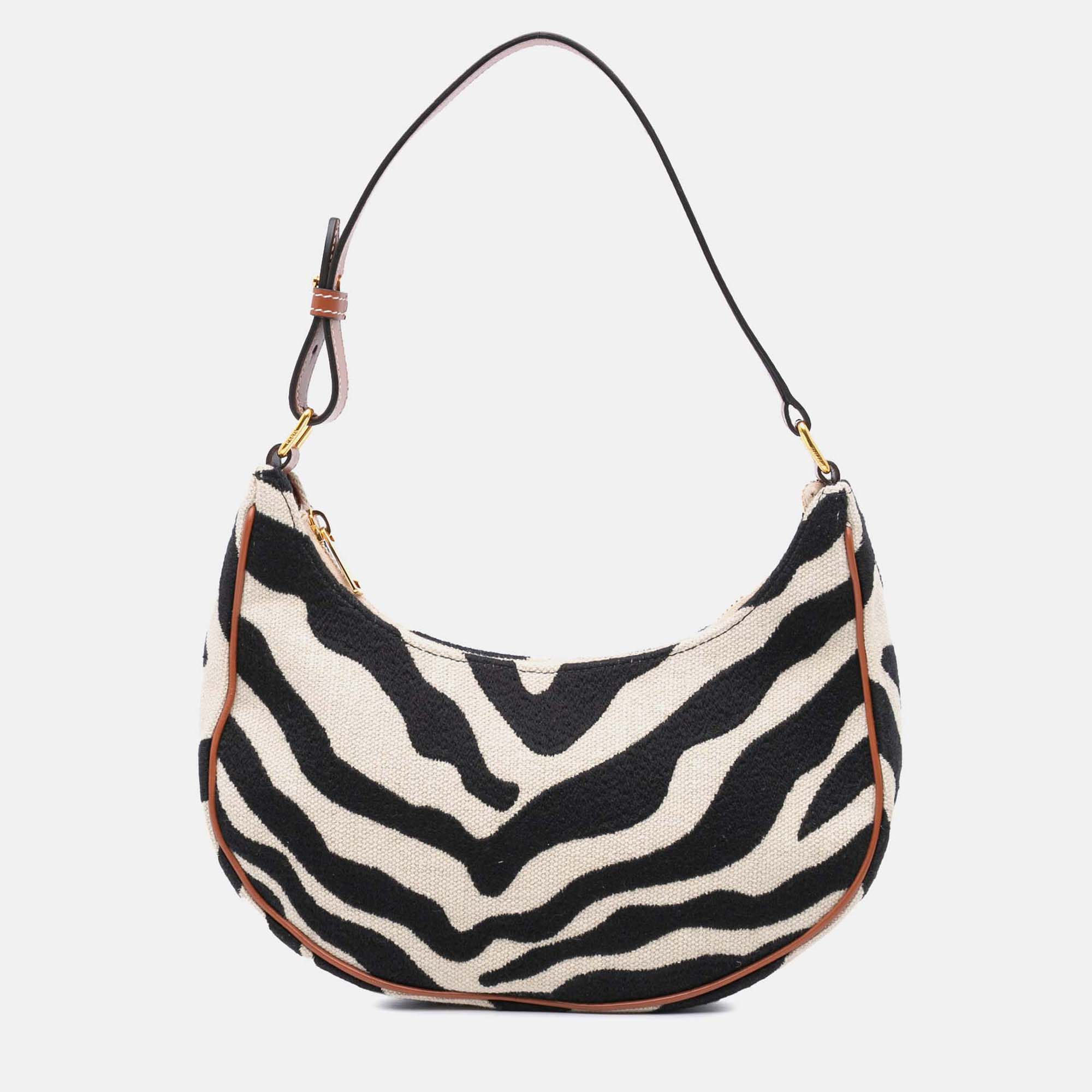 Pre-owned Celine Beige Black Zebra Print Canvas Ava Shoulder Bag