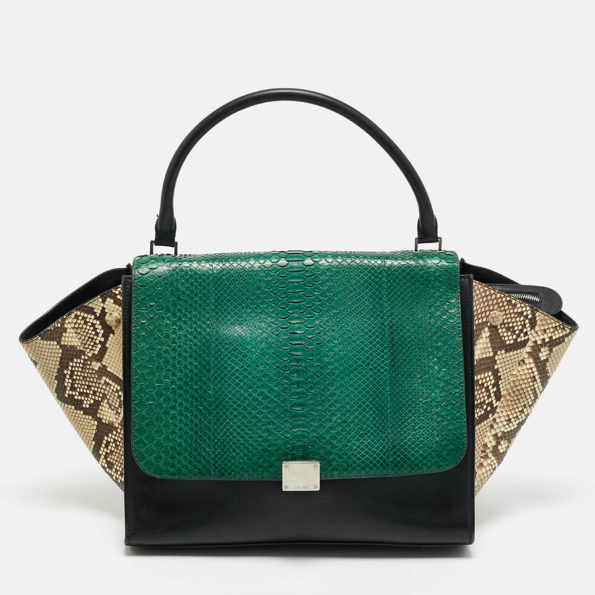 

Celine Tricolor Python and Leather Large Trapeze Top Handle Bag, Multicolor