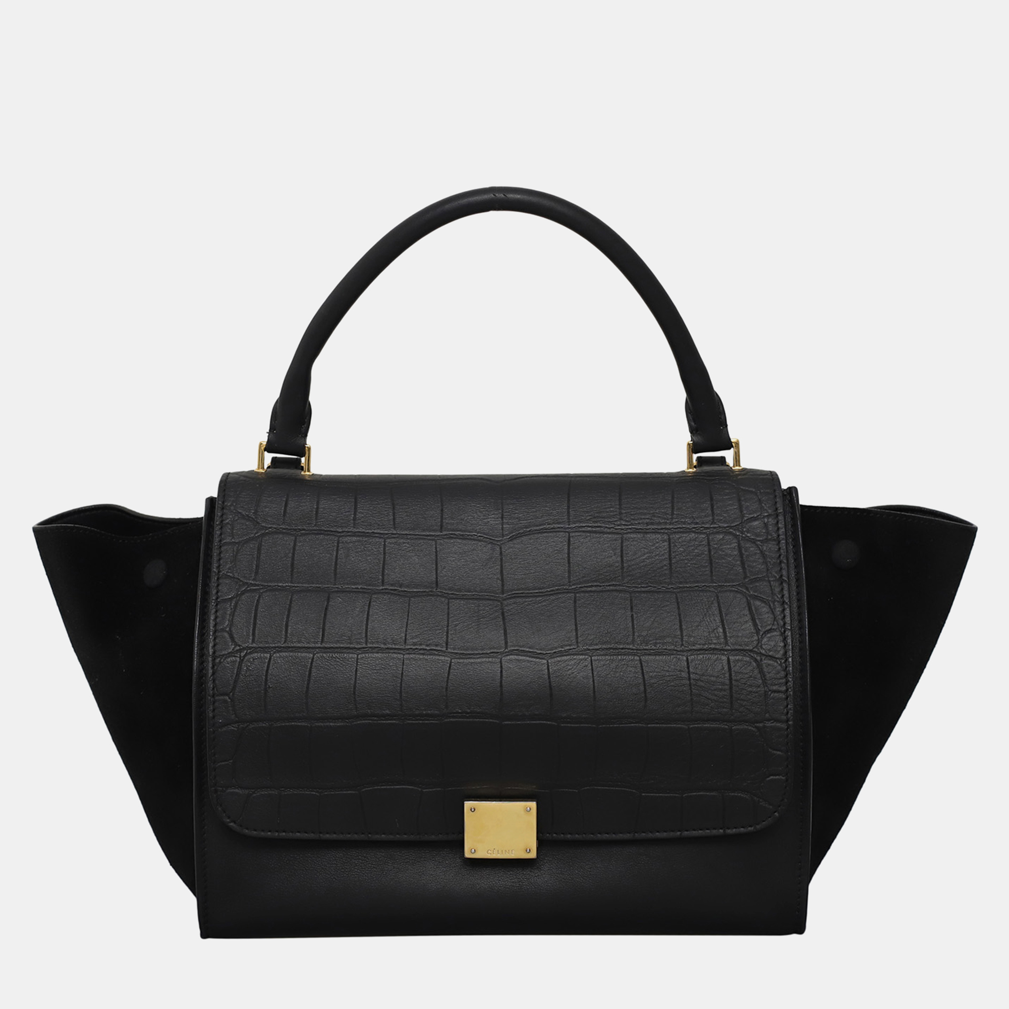 

Celine Trapeze Medium Black Croc Embossed Leather Bag