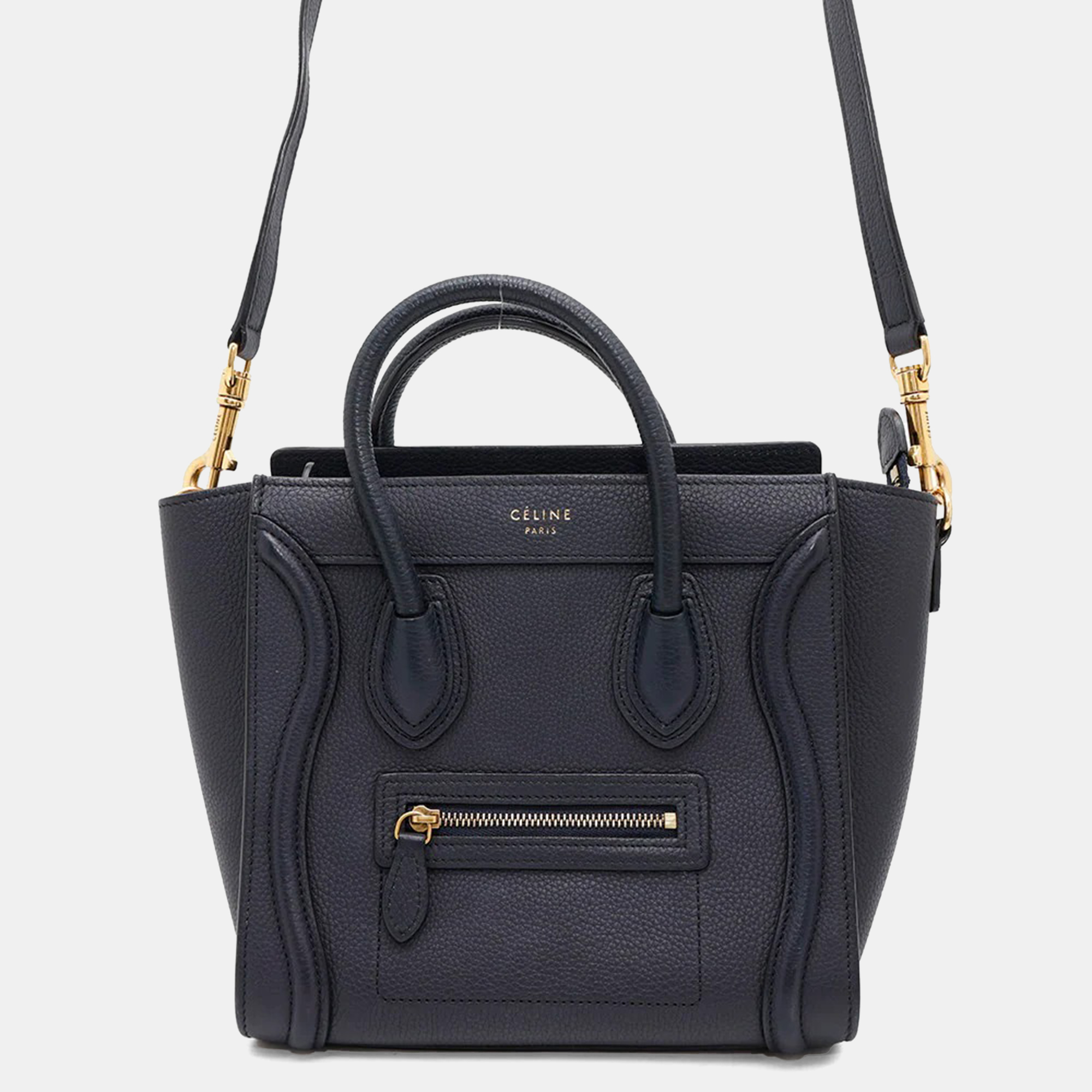 

Celine Navy Leather Nano Luggage Shopper Tote, Navy blue