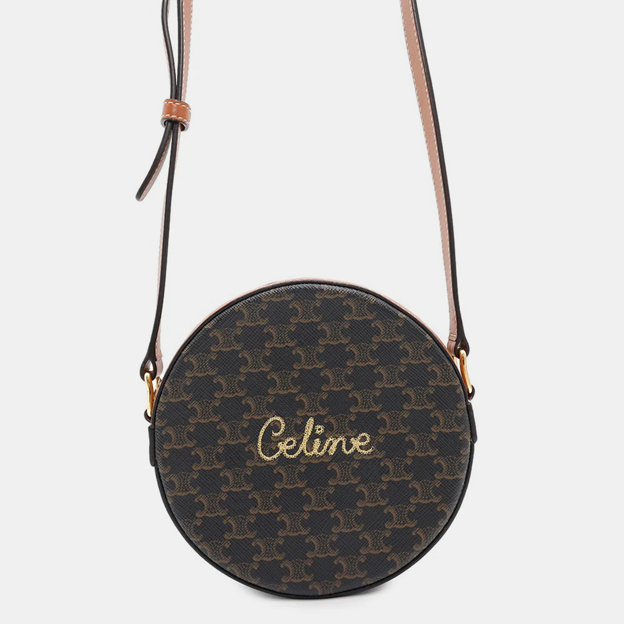 

Celine Triomphe Round Tan PVC Coated Canvas Shoulder Bag, Brown