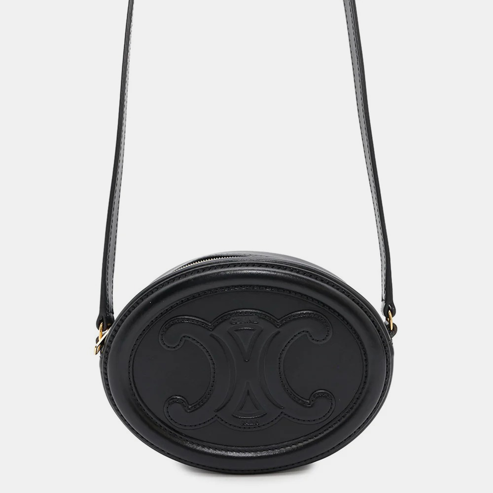 

Celine Cuir Triomphe Oval Black Leather Shoulder Bag