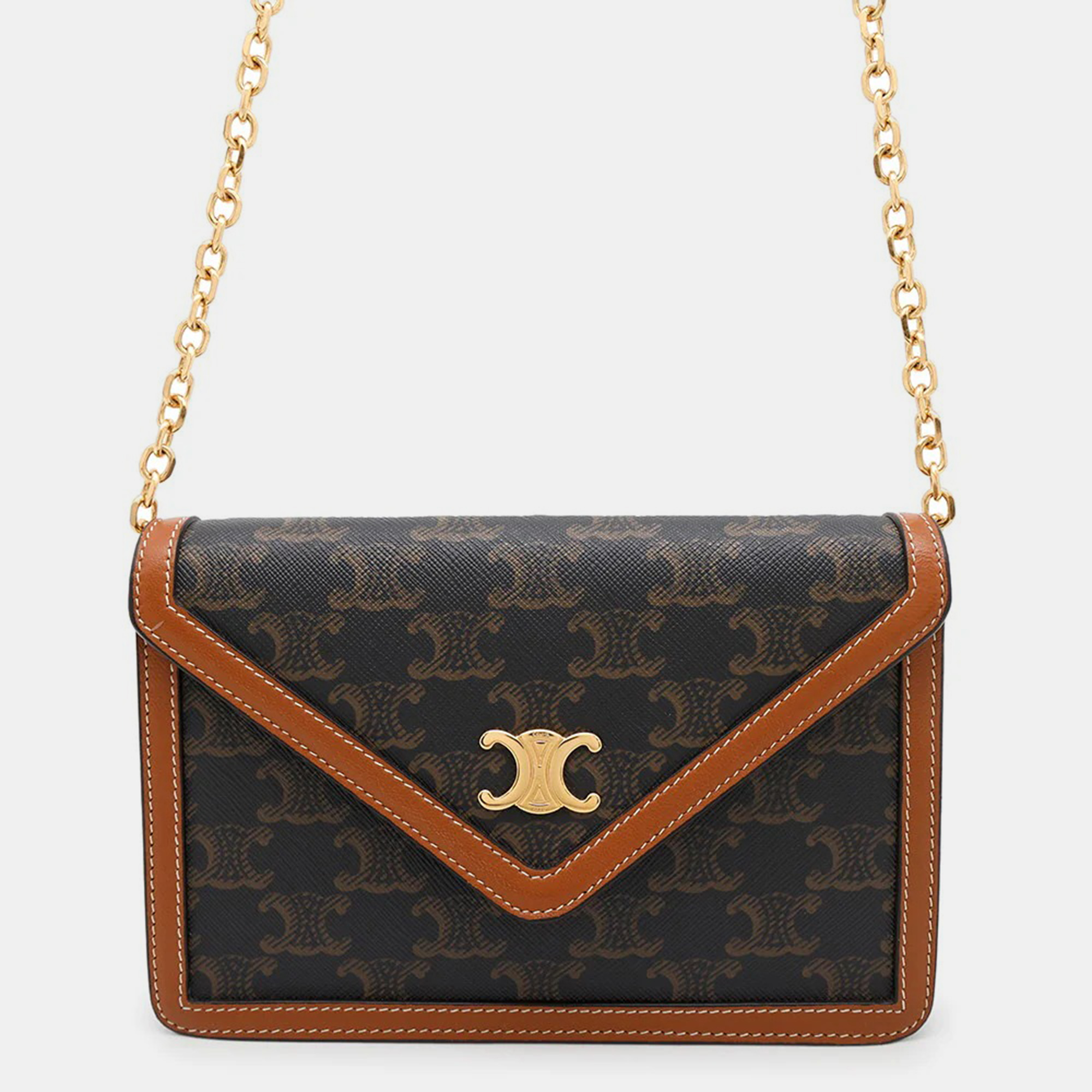 

Celine Triomphe Brown PVC Leather Chain Shoulder Bag