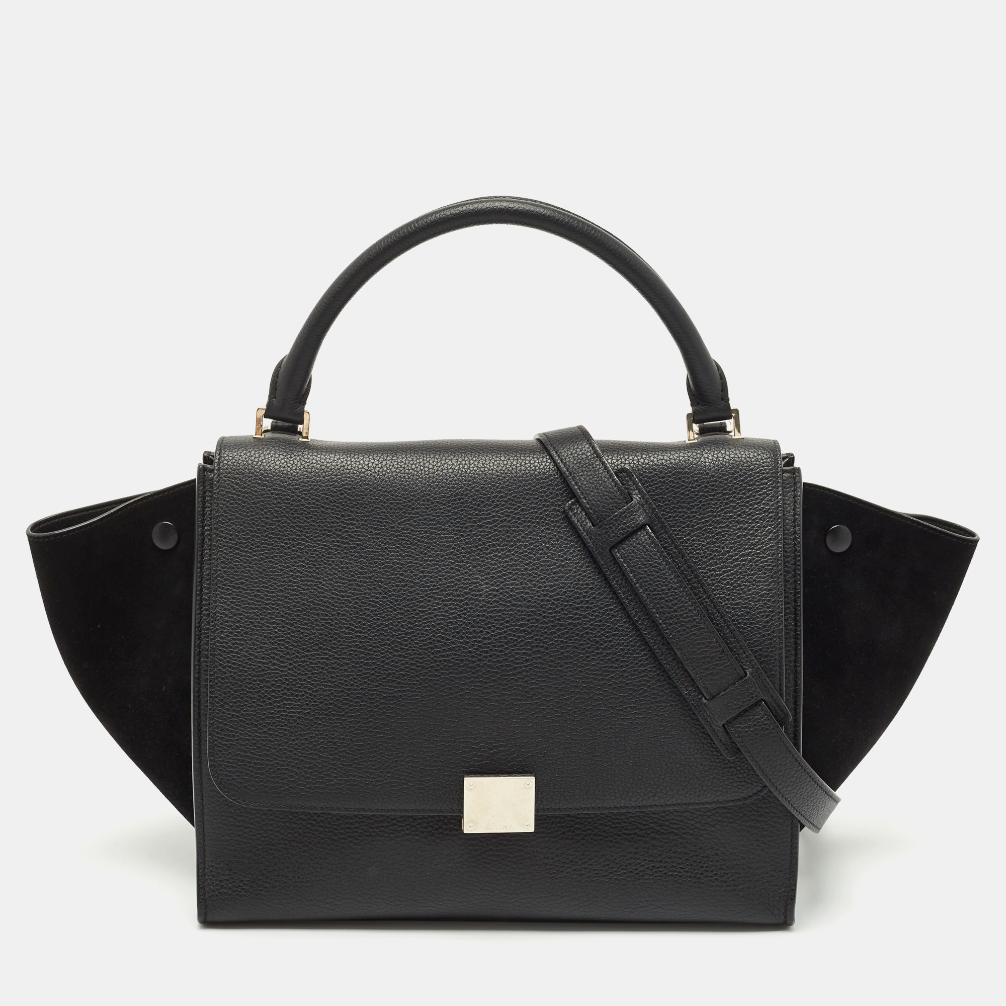 

Celine Black Leather and Suede  Trapeze Top Handle Bag