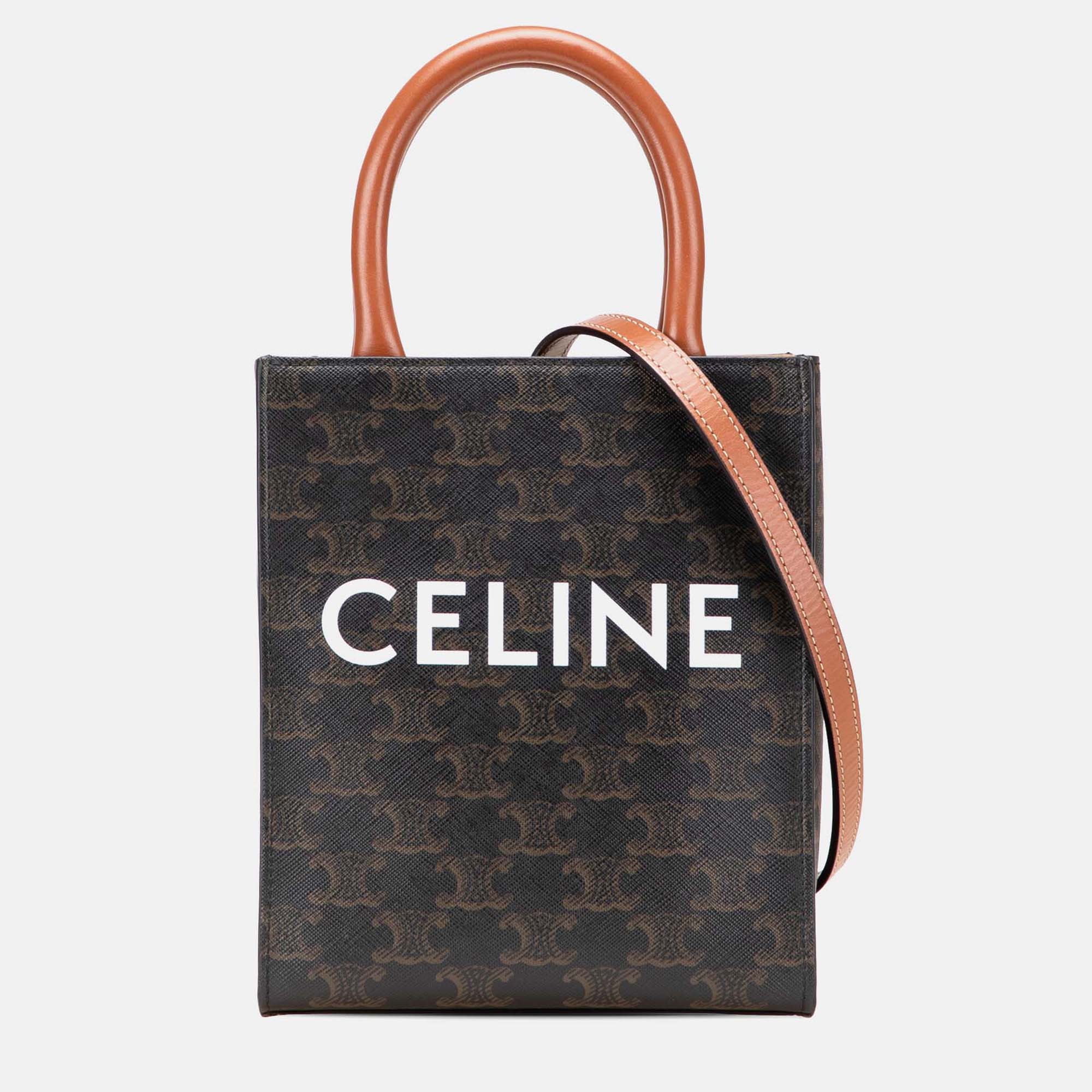 

Celine Brown Mini Triomphe Coated Canvas Vertical Cabas Satchel