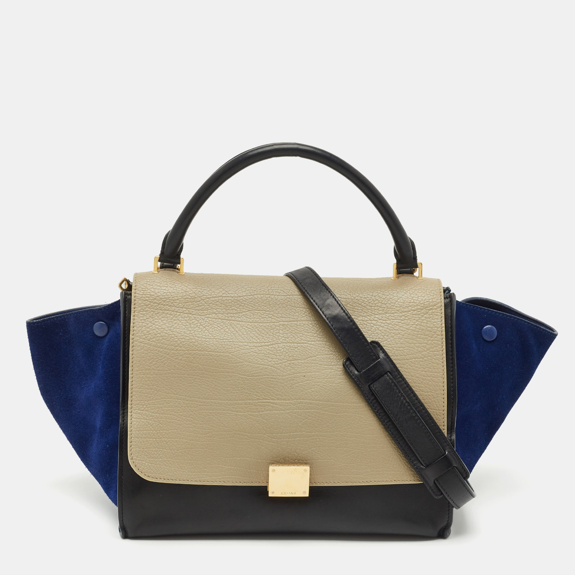 

Celine Tricolor Leather and Suede  Trapeze Top Handle Bag, Multicolor