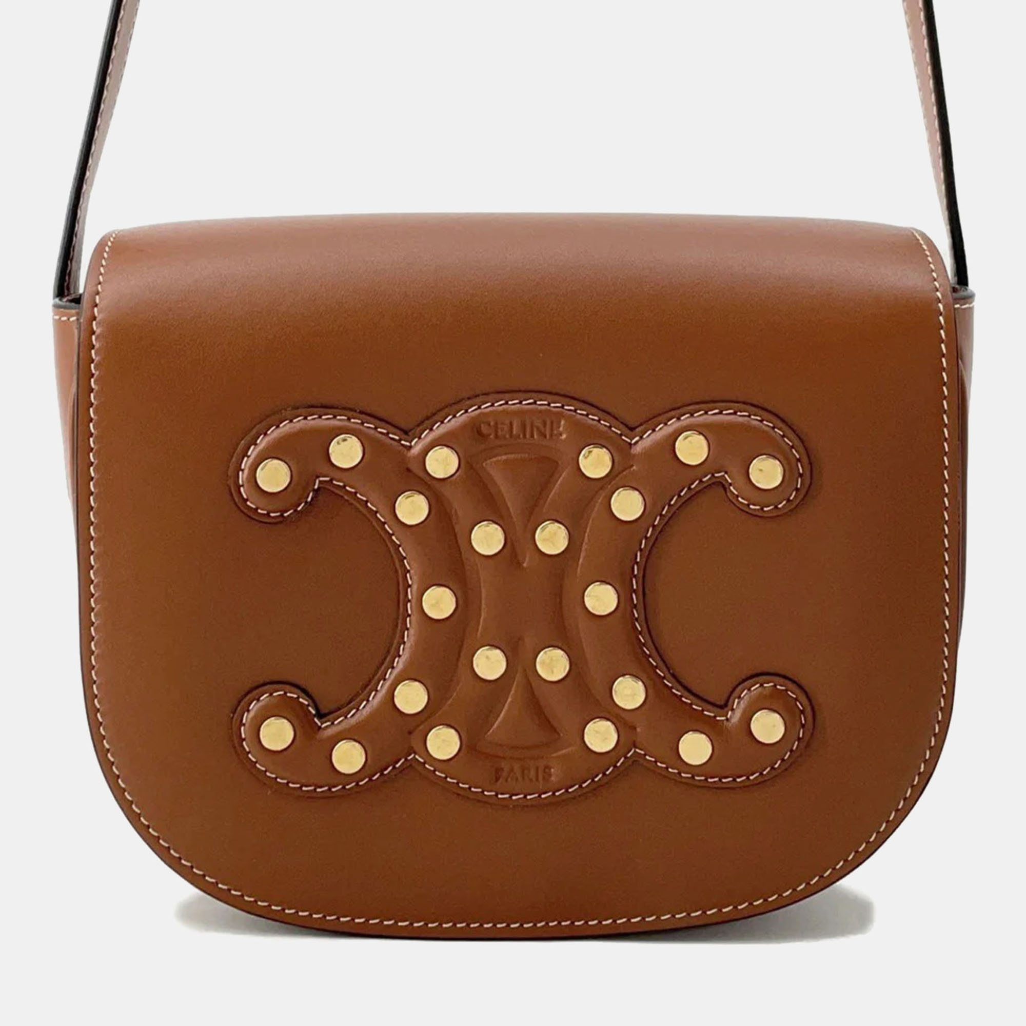 

Celine Cuir Folco Triomphe Shoulder Bag Tan Calf Leather