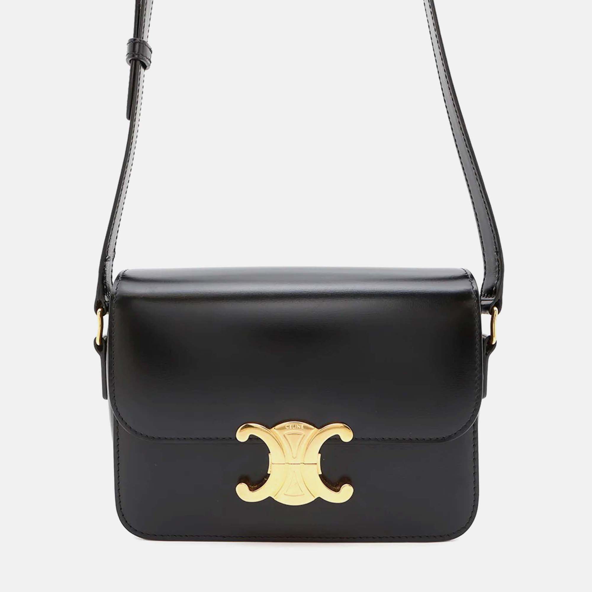 

Celine Teen Triomphe Black Shiny Calf Leather Shoulder Bag
