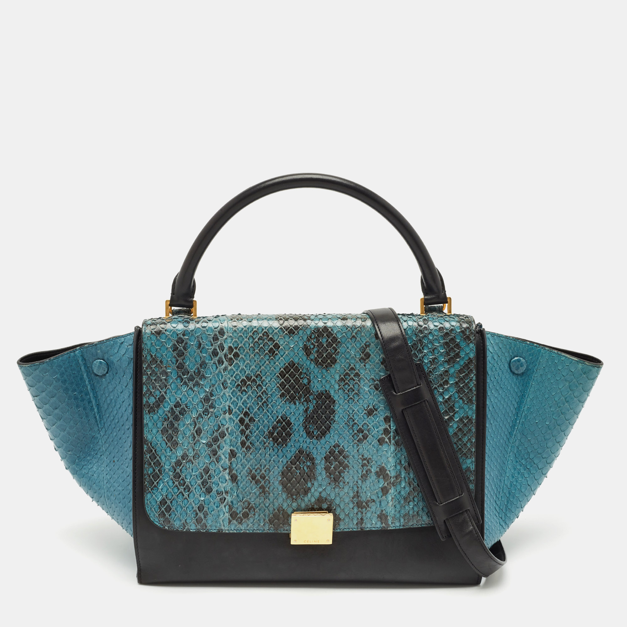 

Celine Blue/Black Python and Leather Medium Trapeze Bag