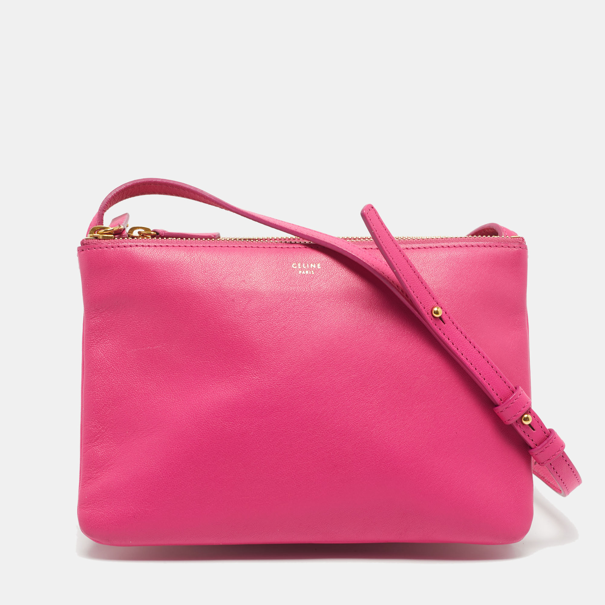 

Celine Fuchsia Leather  Trio Crossbody Bag, Pink