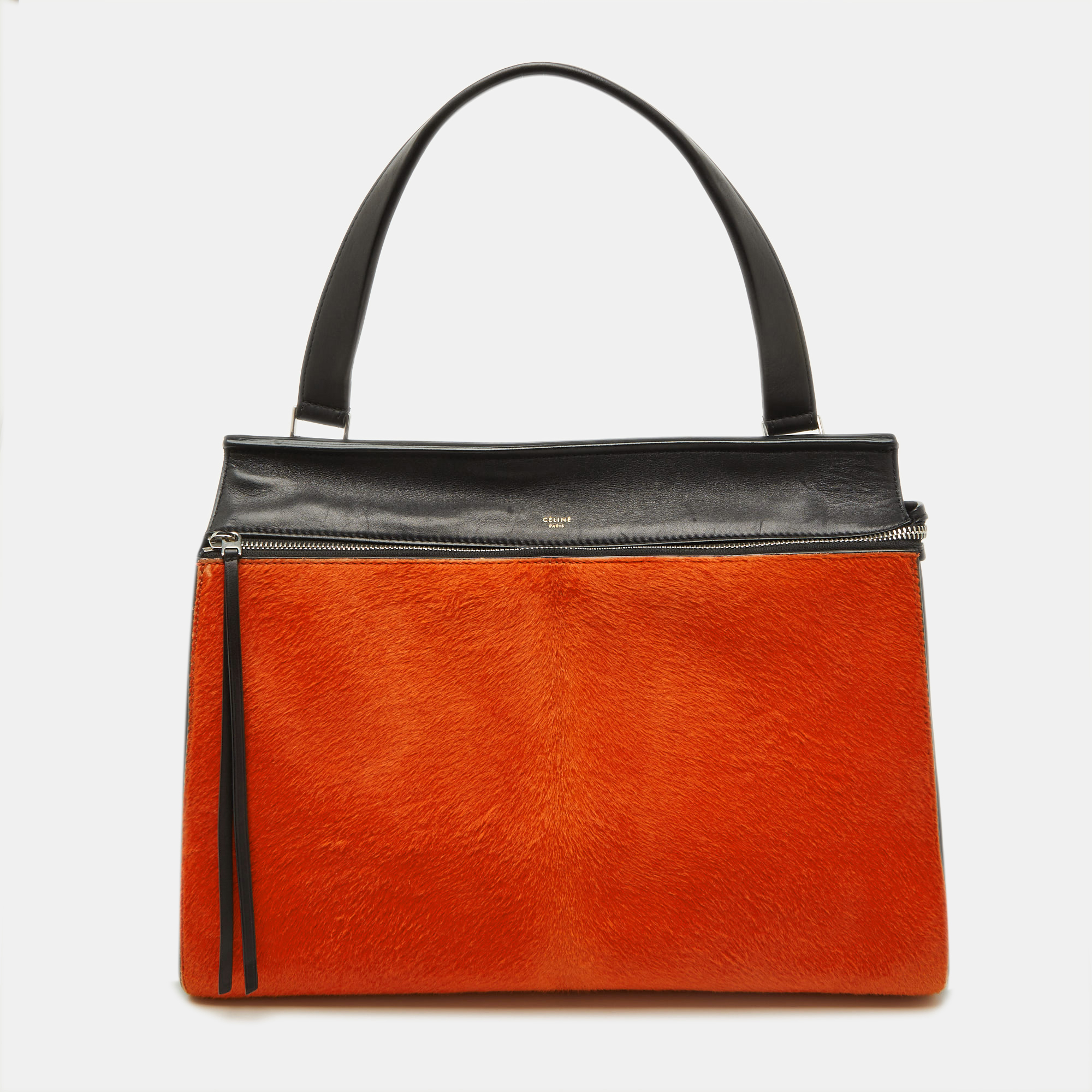 

Celine Black/Orange Calf Hair and Leather Medium Edge Top Handle Bag