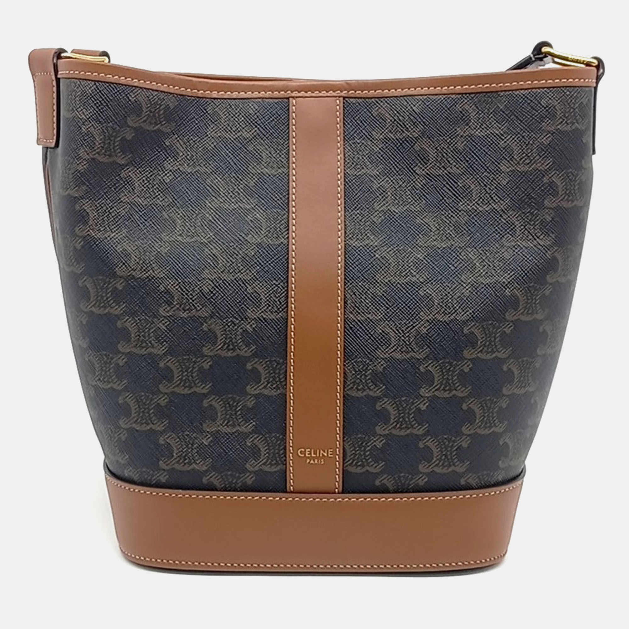 

Celine Black Brown Coated Canvas and Leather Triumph Bucket Bag Small