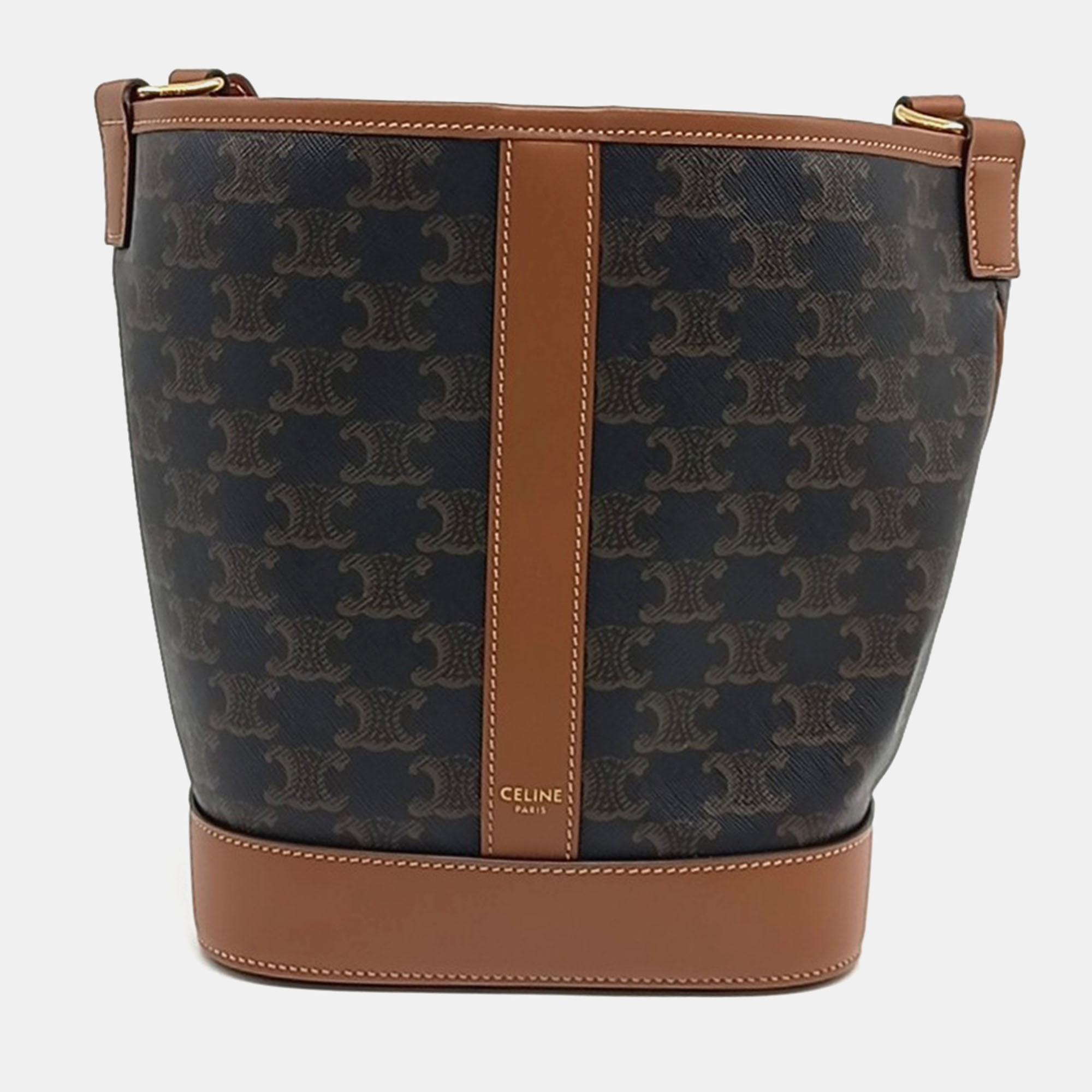 

Celine Brown Coated Canvas and Leather Triumph Bucket Bag Small