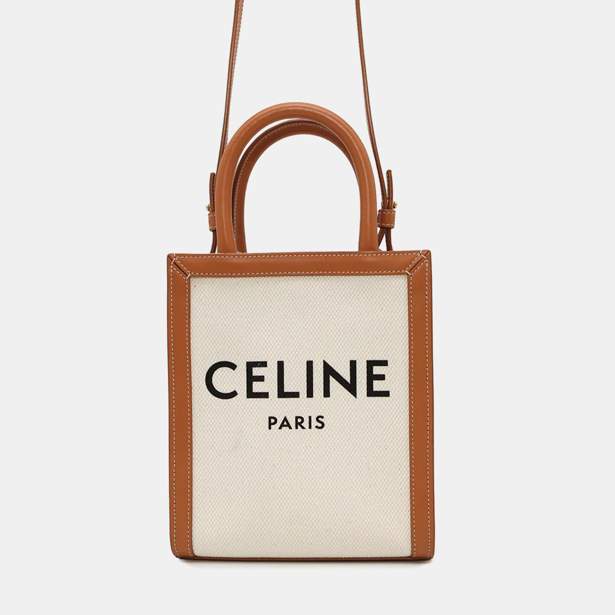

Celine Vertical Cover Mini Natural/Tan Canvas Leather Bag