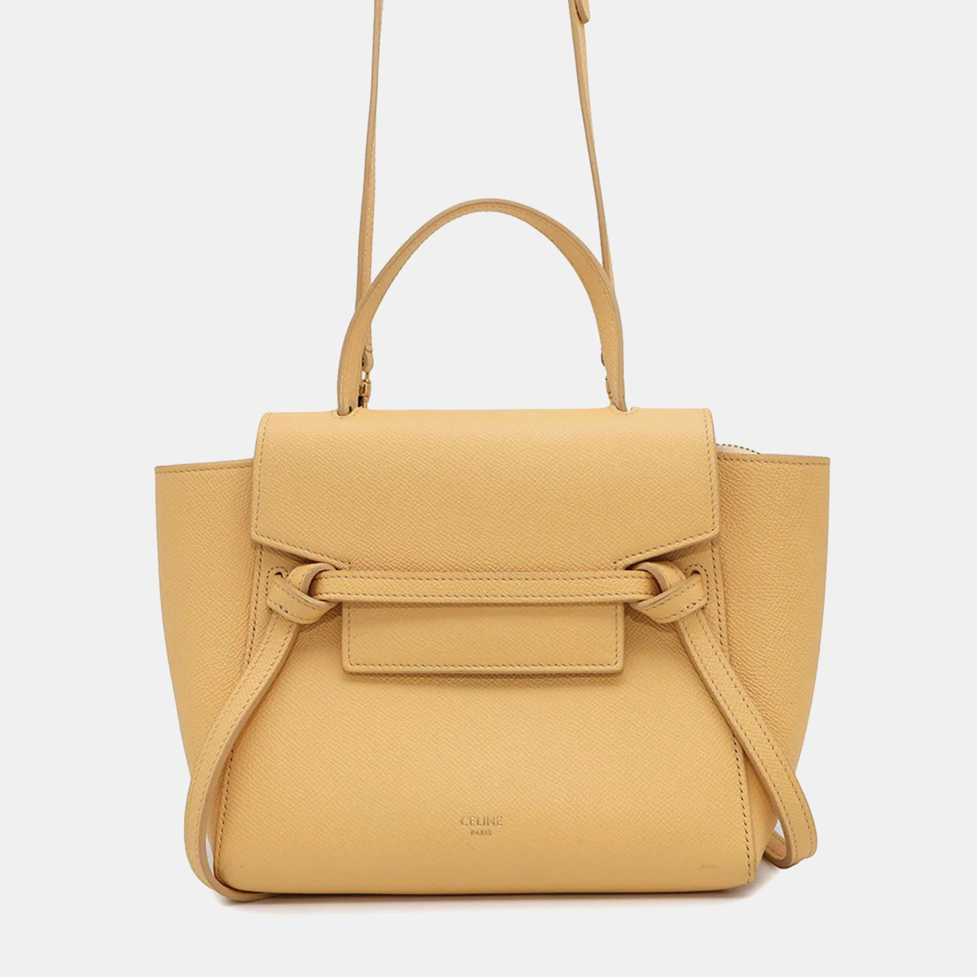 Pre-owned Celine Belt Bag Yellow189003 Leather Size Nano