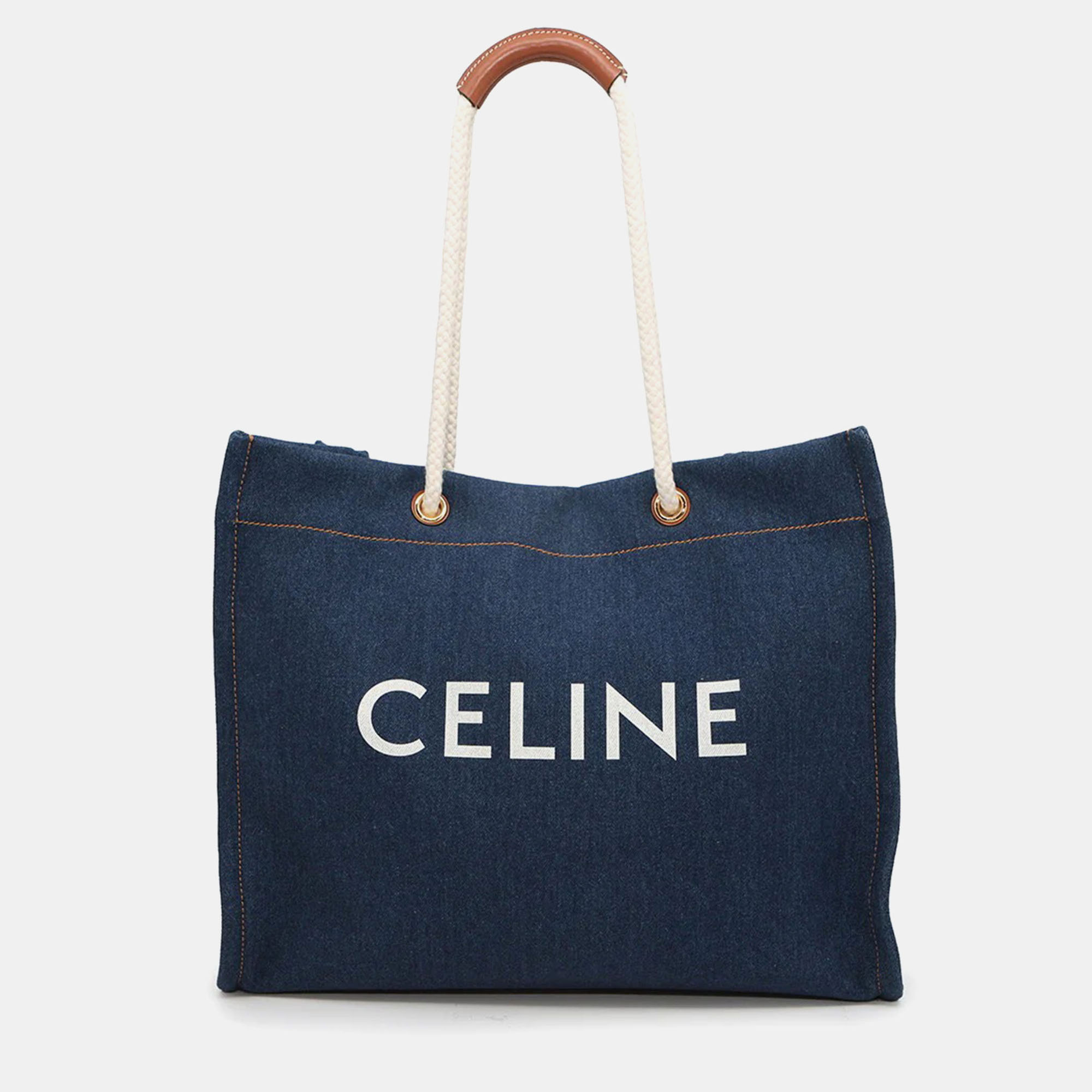 Pre-owned Celine Square Cabas Tote Navy/tan 196992djd.07at Denim