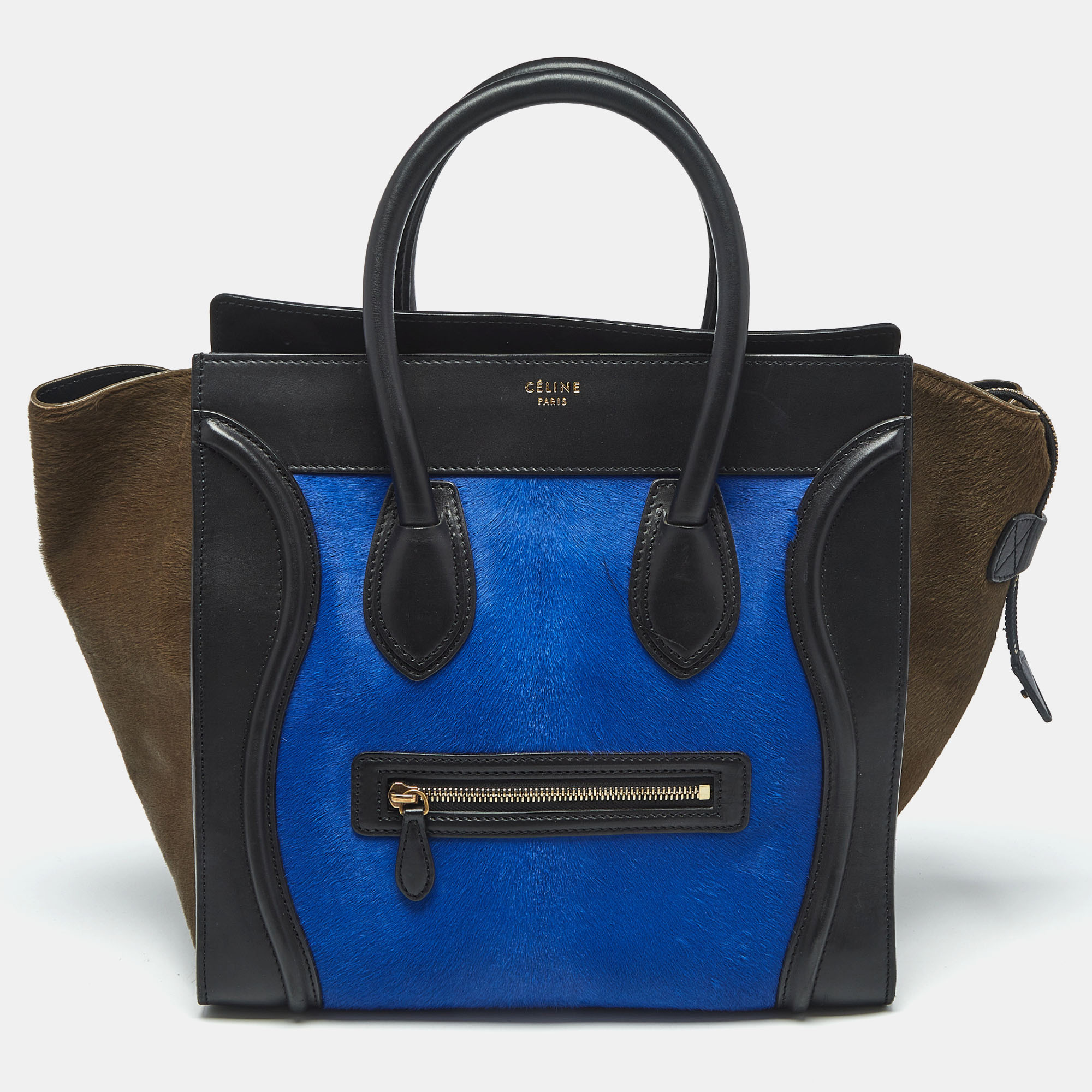 

Celine Tricolor Calf Hair and Leather Mini Luggage Tote, Multicolor