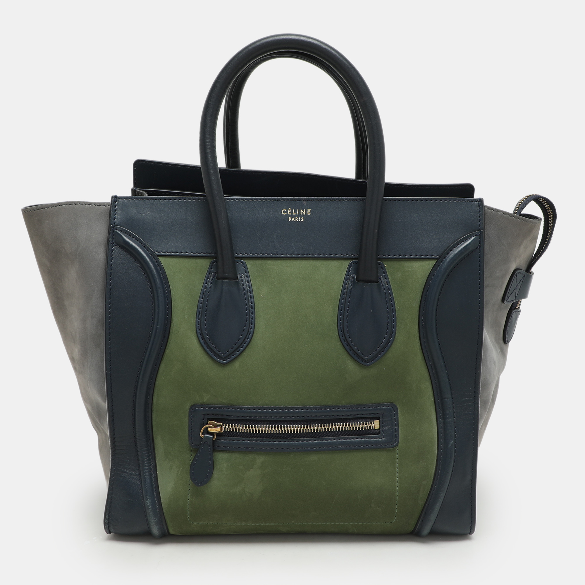 

Celine Tri Color Leather and Suede Mini Luggage Tote, Green