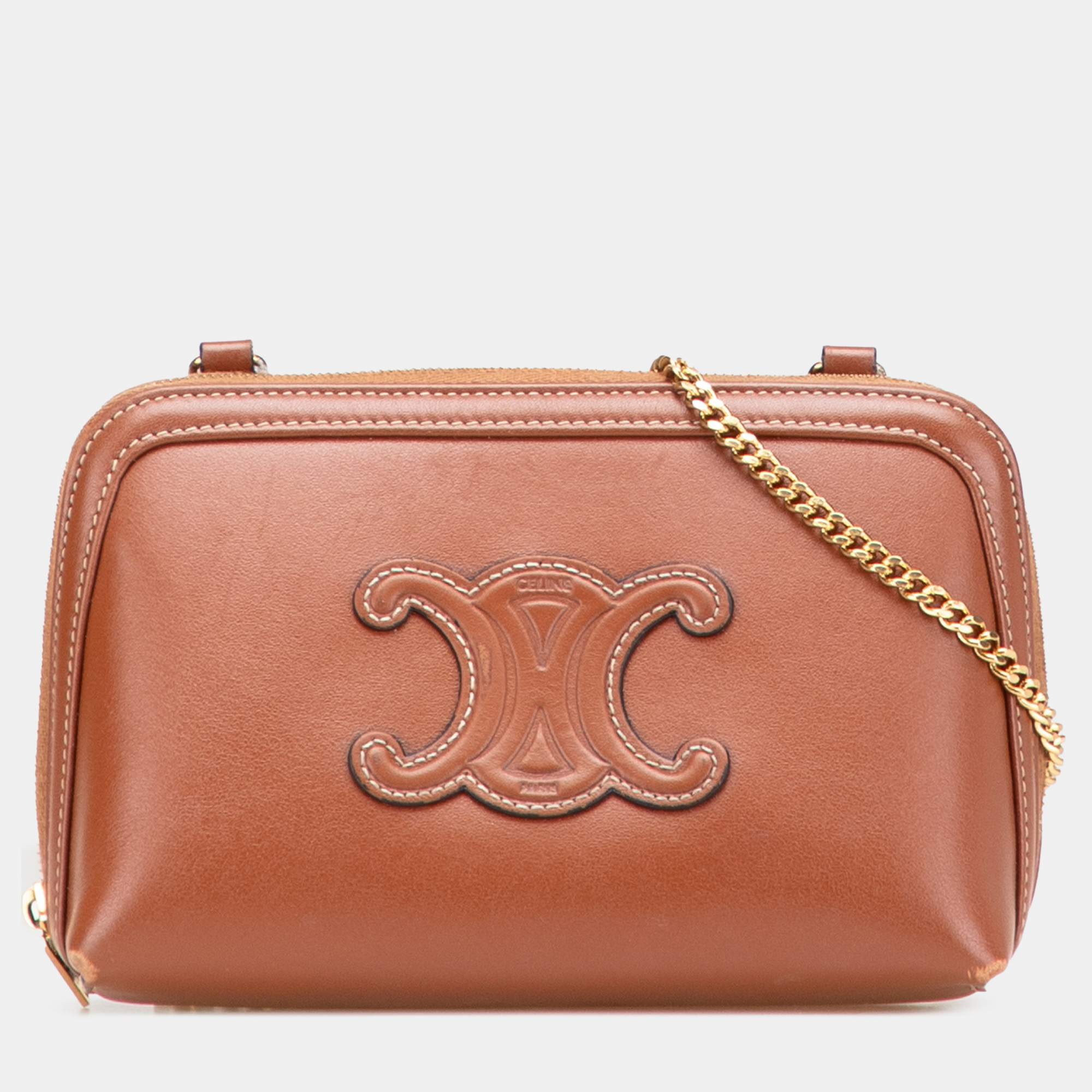 

Celine Brown Smooth Calfskin Cuir Triomphe Clutch on Chain