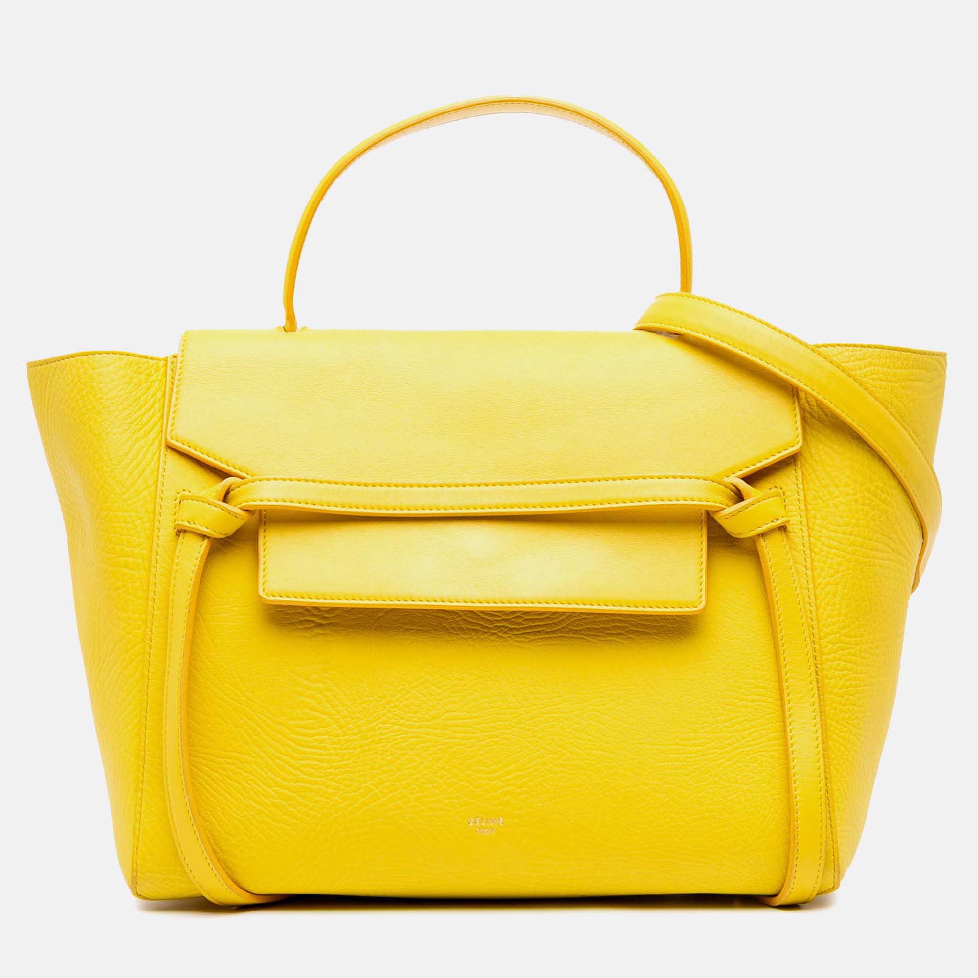 Pre-owned Celine Yellow Mini Leather Belt Bag Satchel