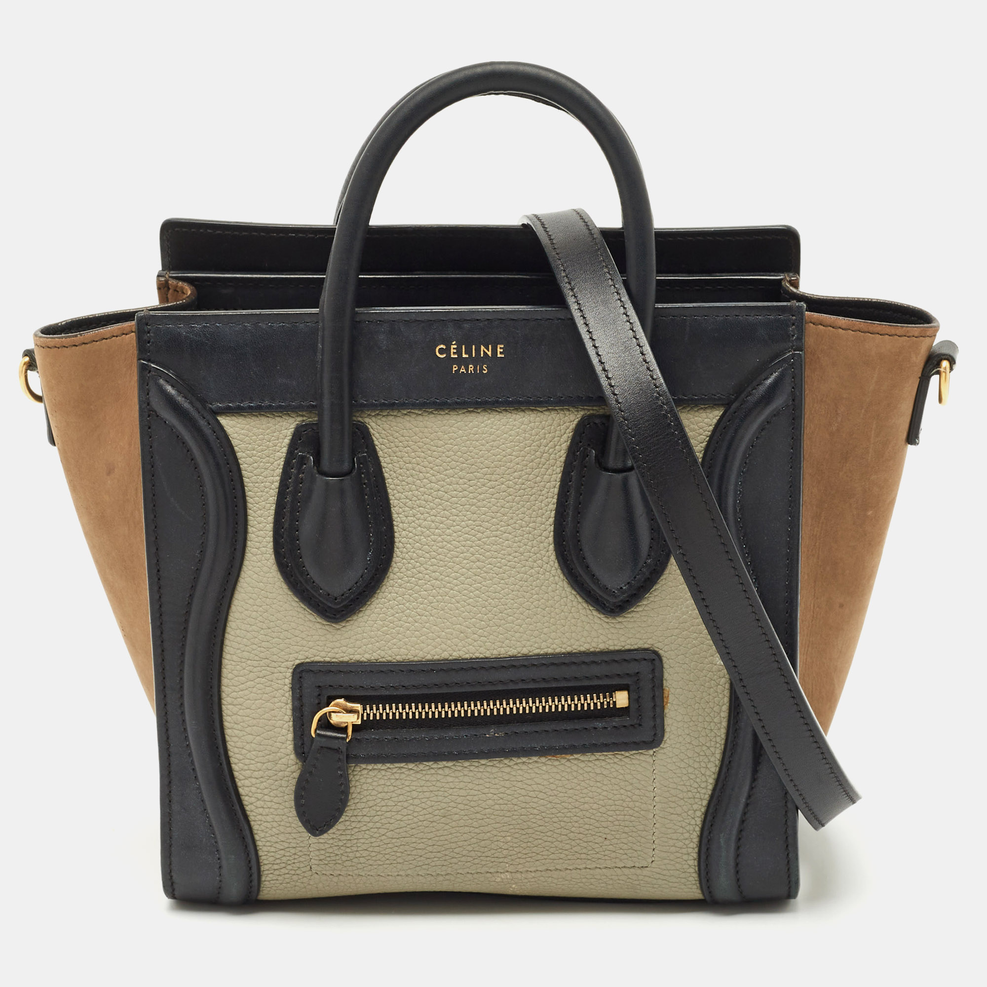 Pre-owned Celine Tricolor Leather And Suede Nano Luggage Tote In Multi