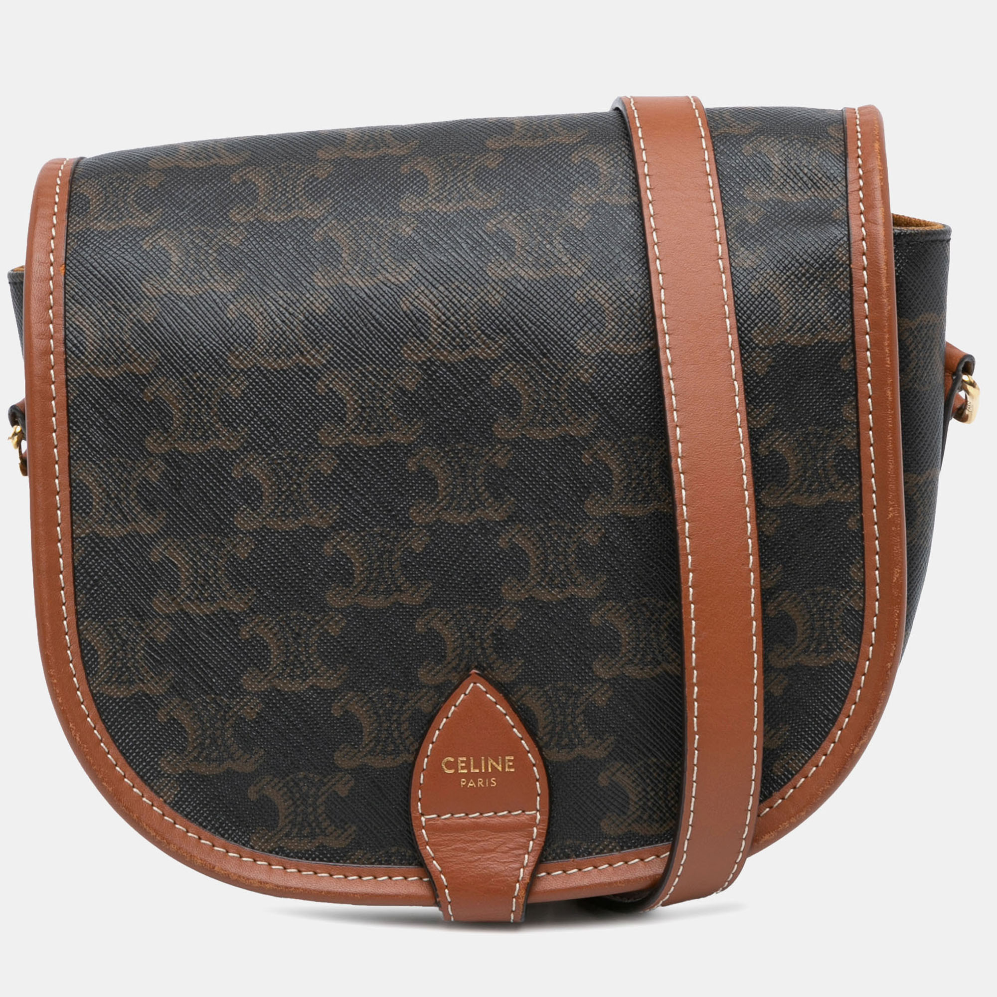 Pre-owned Celine Brown Medium Triomphe Coated Canvas Folco Crossbody