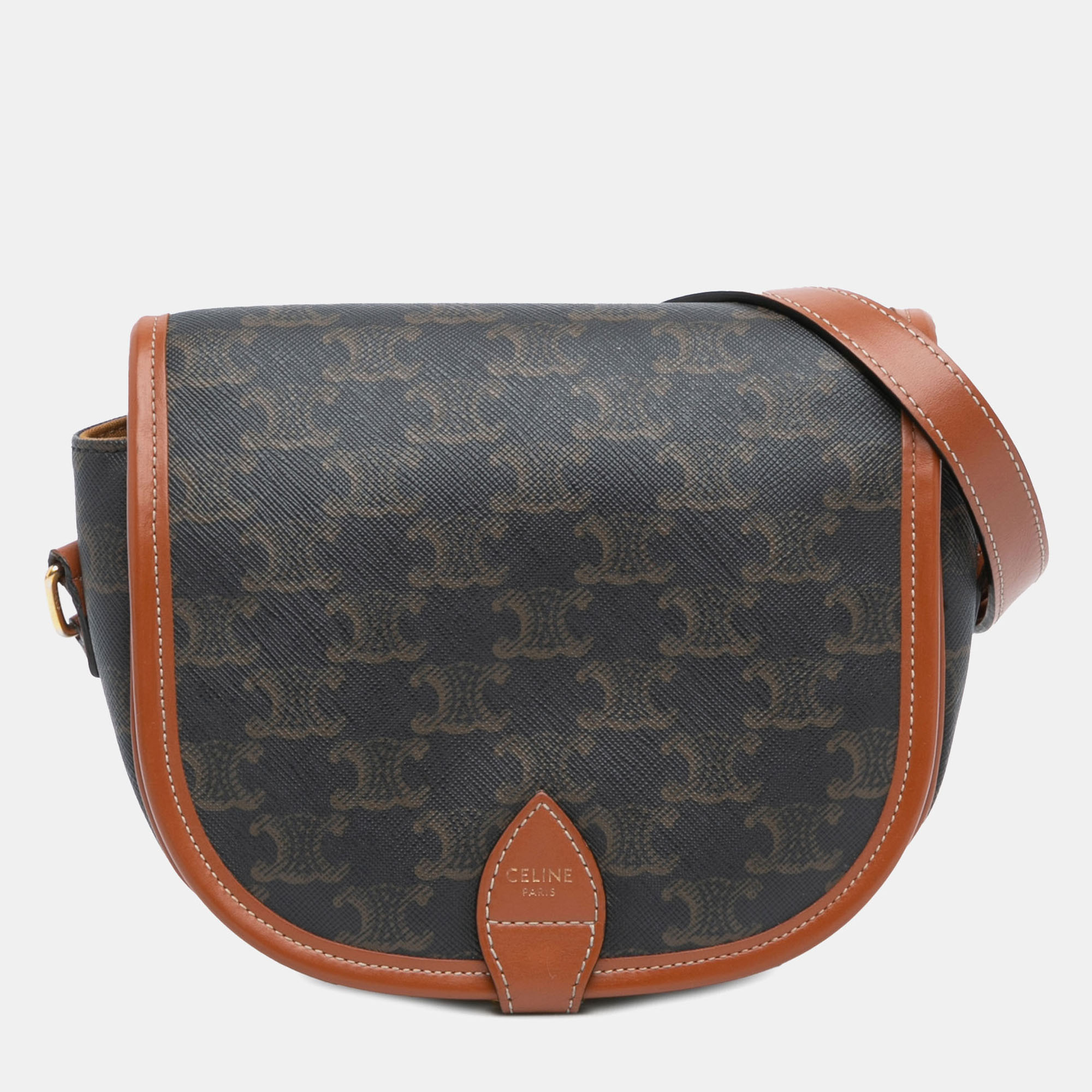 Pre-owned Celine Brown Medium Triomphe Coated Canvas Folco Crossbody Bag