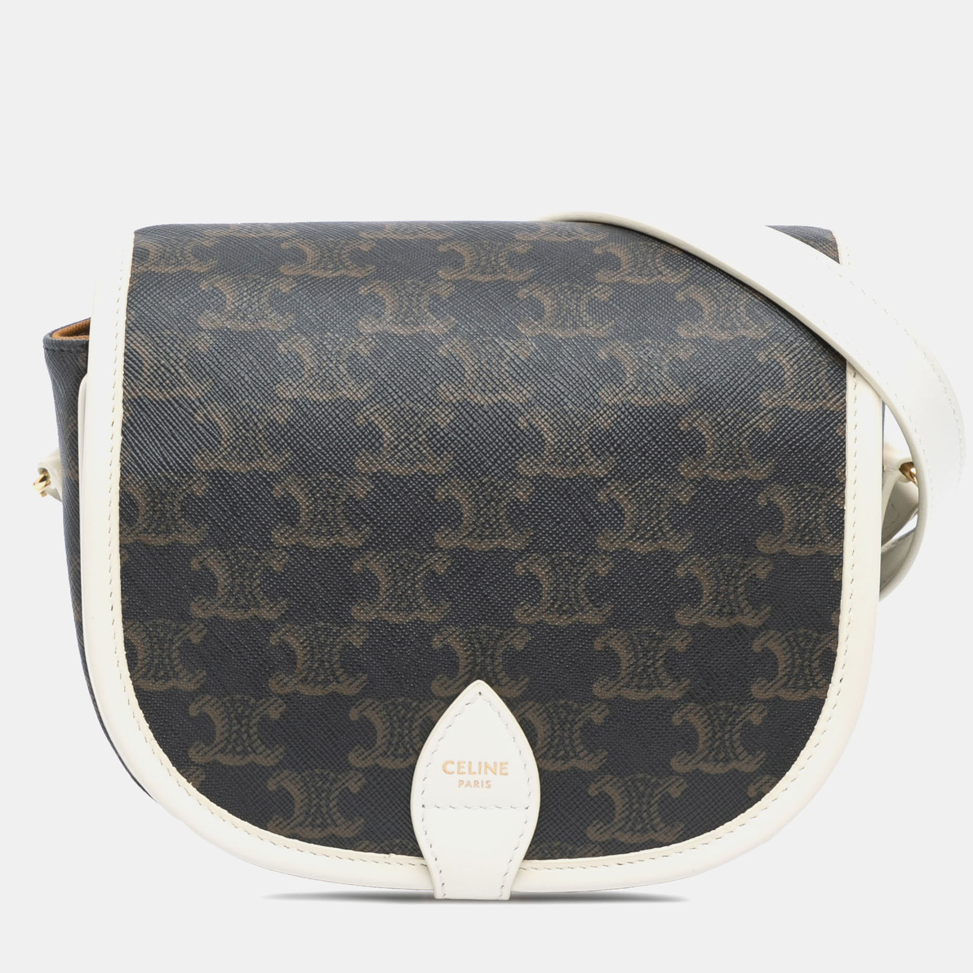 Pre-owned Celine Brown Medium Triomphe Coated Canvas Folco Crossbody Bag