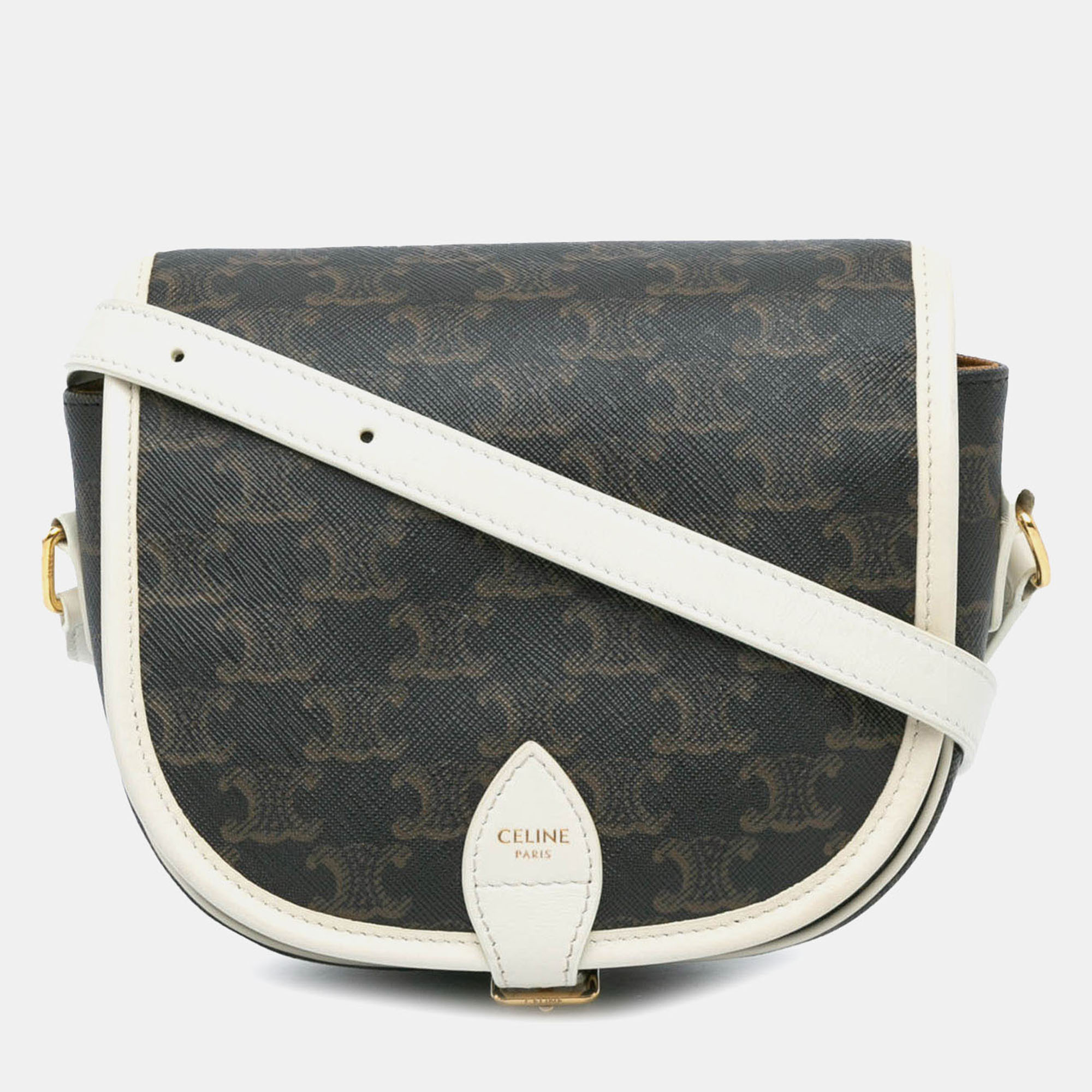 

Celine Brown/White Medium Triomphe Coated Canvas Folco Crossbody