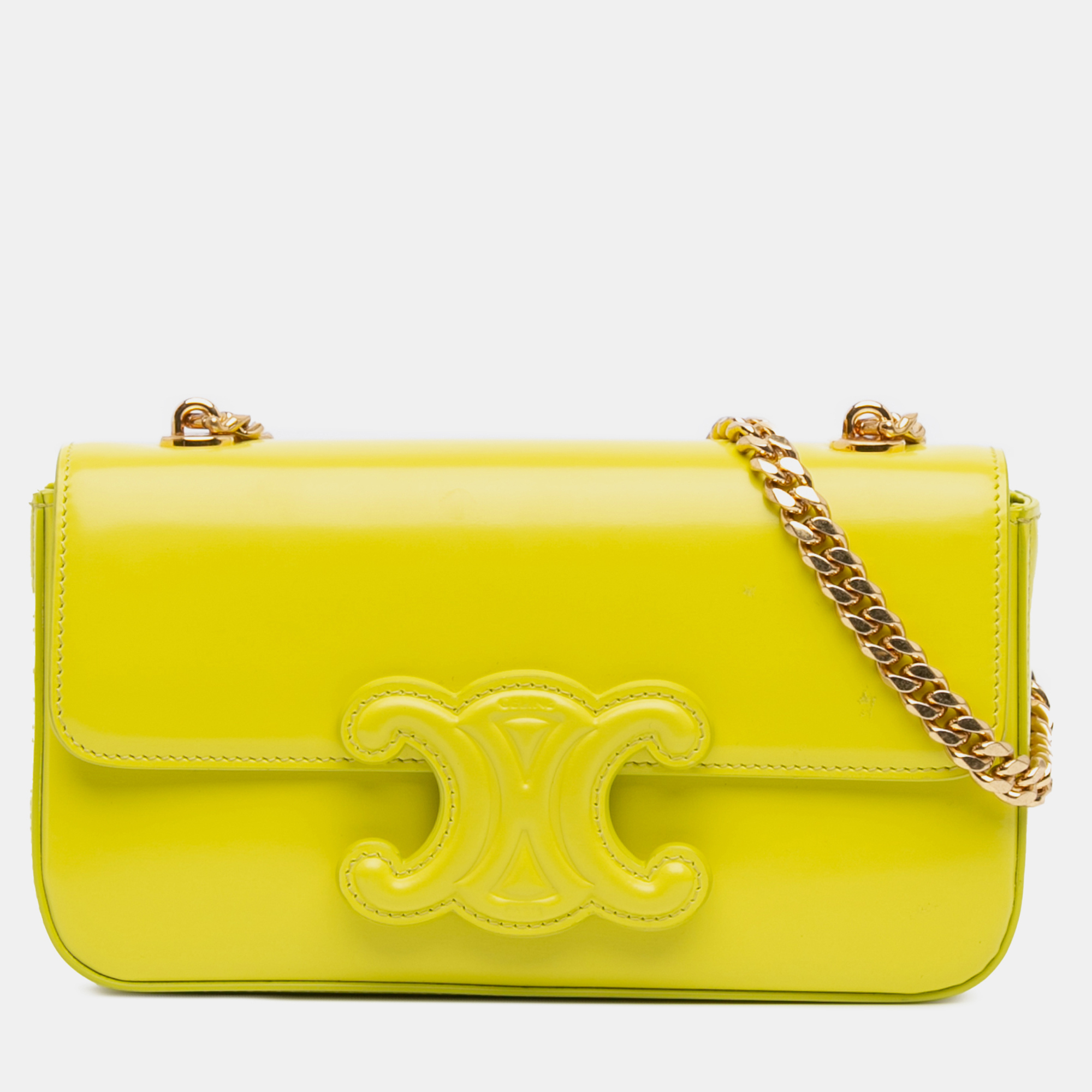 

Celine Yellow Calfskin Cuir Triomphe Chain Shoulder Bag
