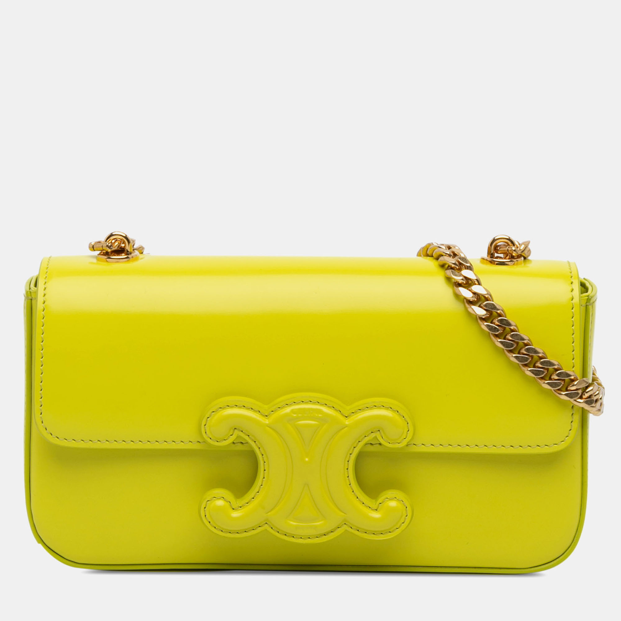 

Celine Yellow Calfskin Cuir Triomphe Chain Shoulder Bag