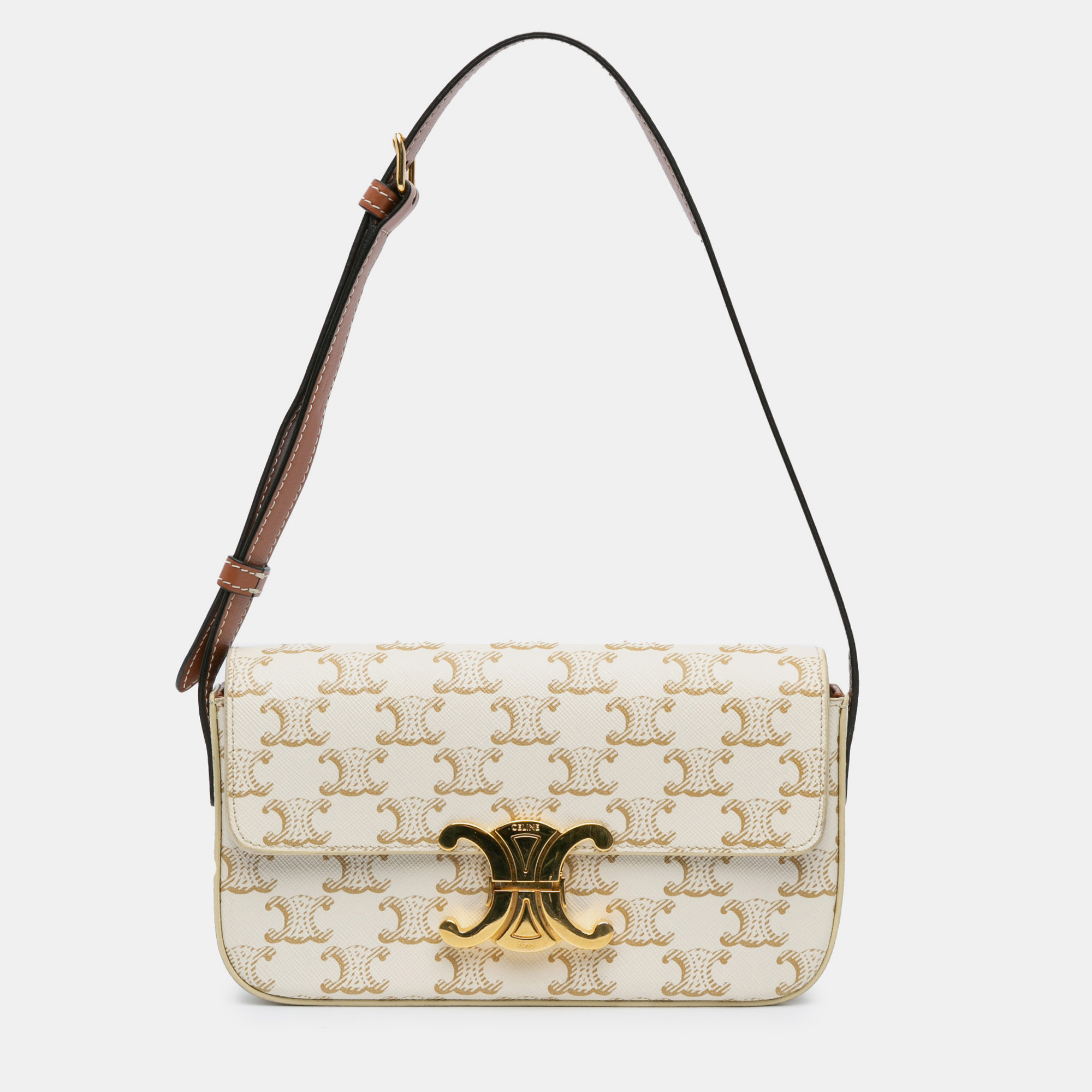 

Celine White Triomphe Coated Canvas Claude Shoulder Bag