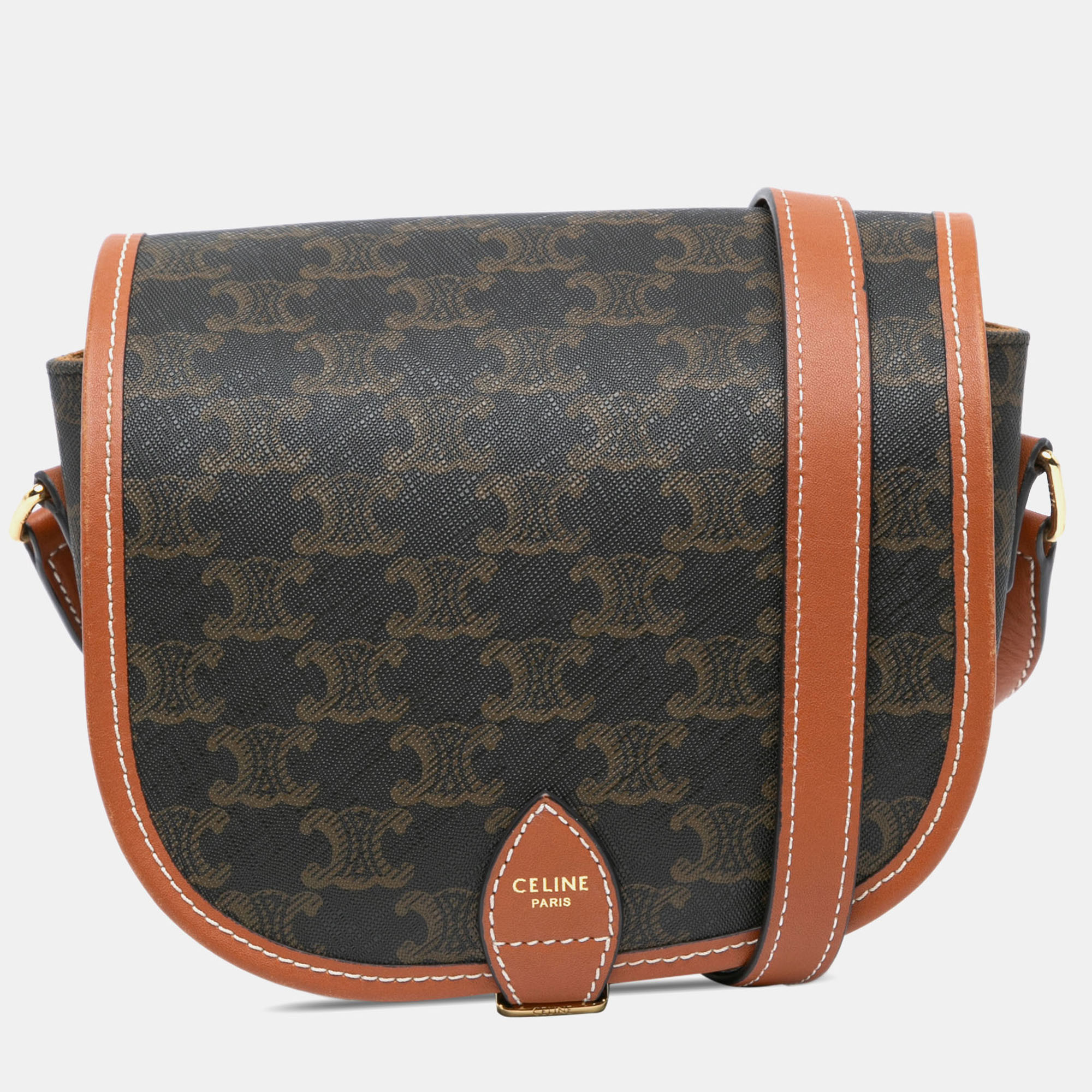 Pre-owned Celine Brown Medium Triomphe Coated Canvas Folco Crossbody